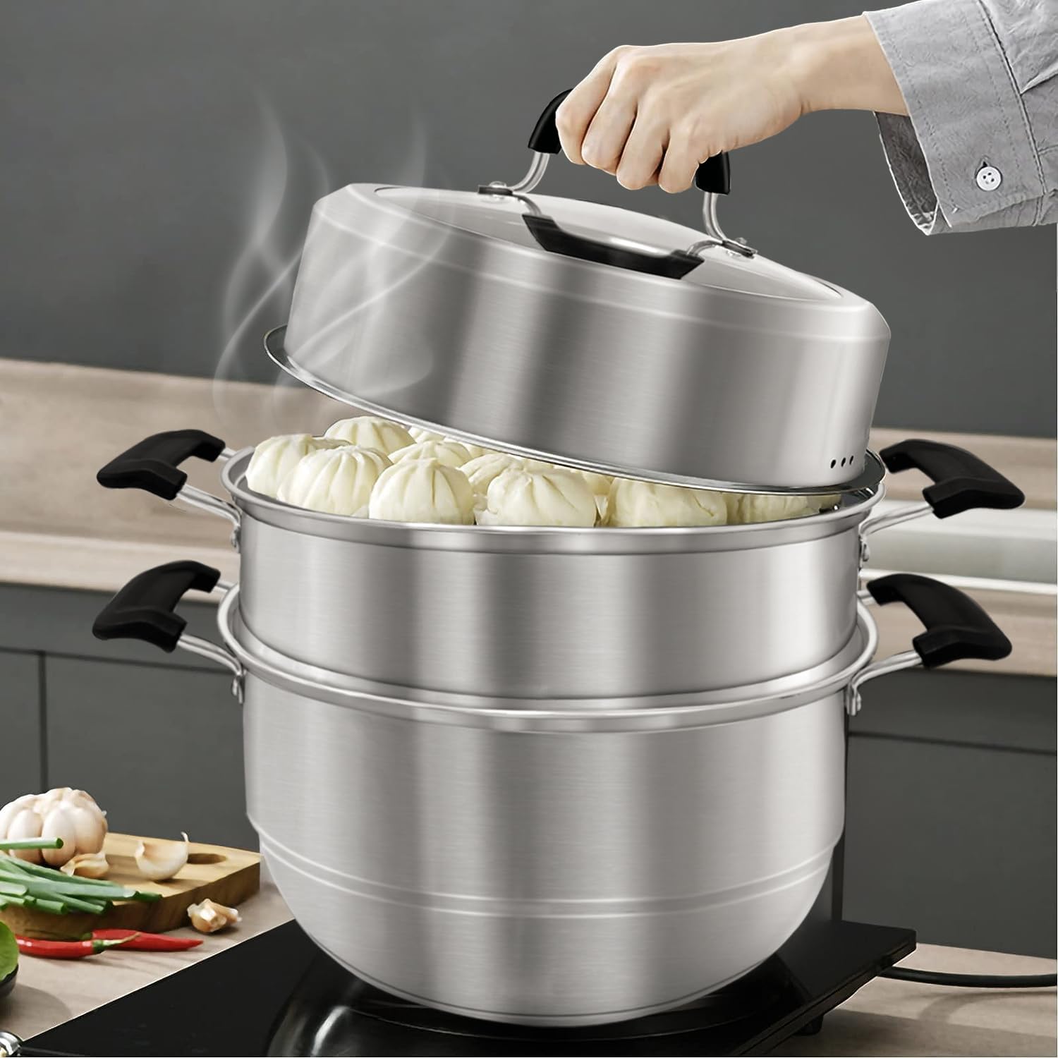 MANO Steamy Pot 2-Layer Stainless Steel with Handle for Quick Meals