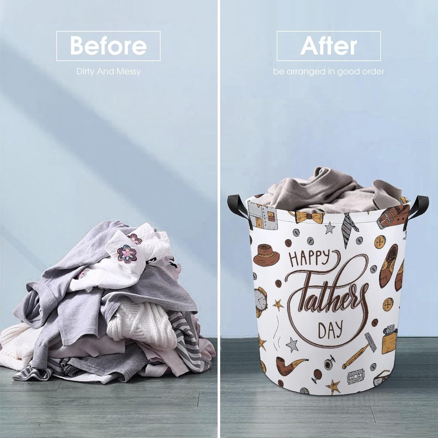 Happy Fathers Day Laundry Hamper with Waterproof Design and Carry Handles