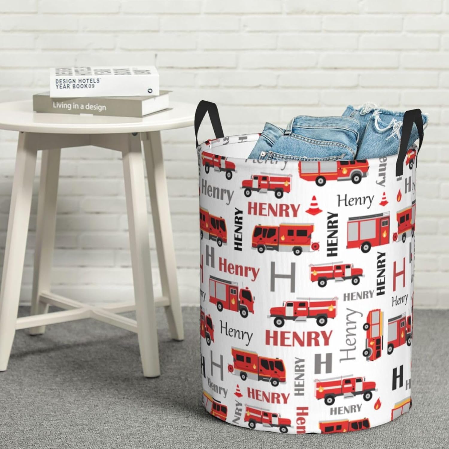 Custom Fire Trucks Laundry Basket With Name 1