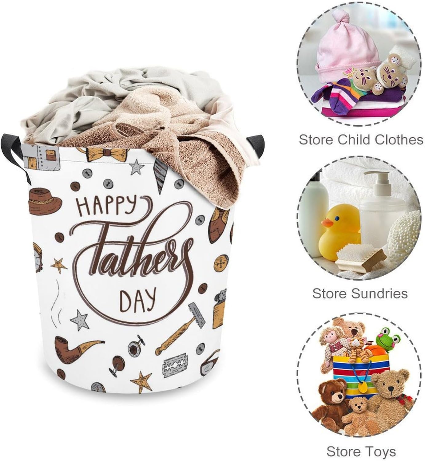 Happy Fathers Day Laundry Hamper with Waterproof Design and Carry Handles
