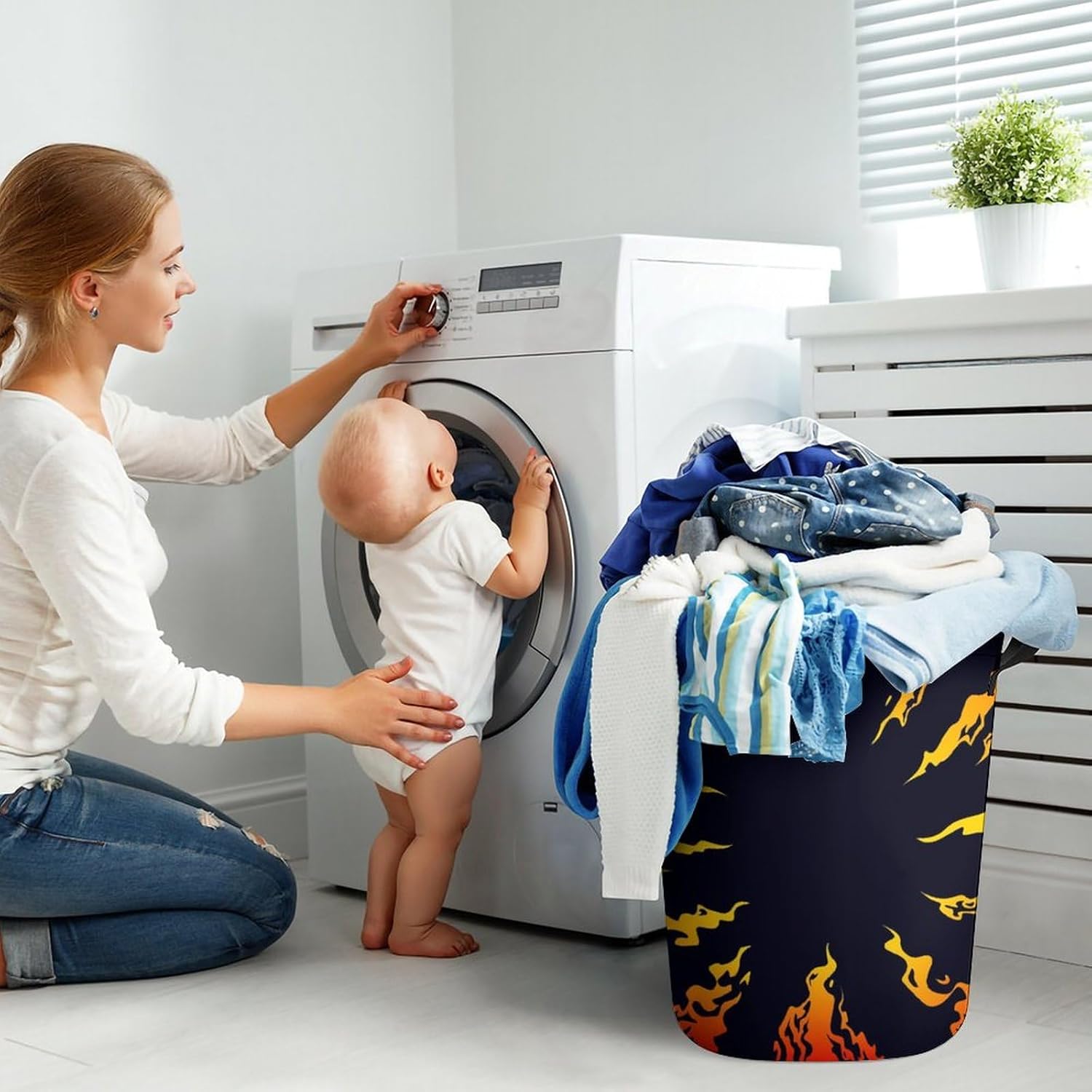 Attractive Fire Black Background Laundry Hamper