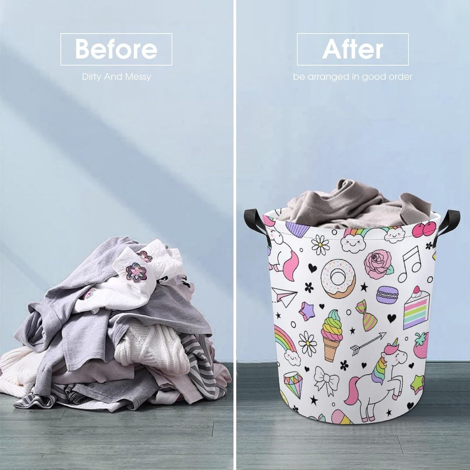 Unicorn Dessert Laundry Hamper Waterproof Easy to Carry