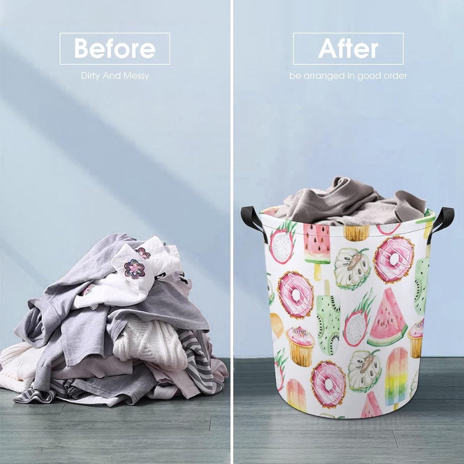 MEIKKO Summer Watercolor Ice Cream Laundry Hamper