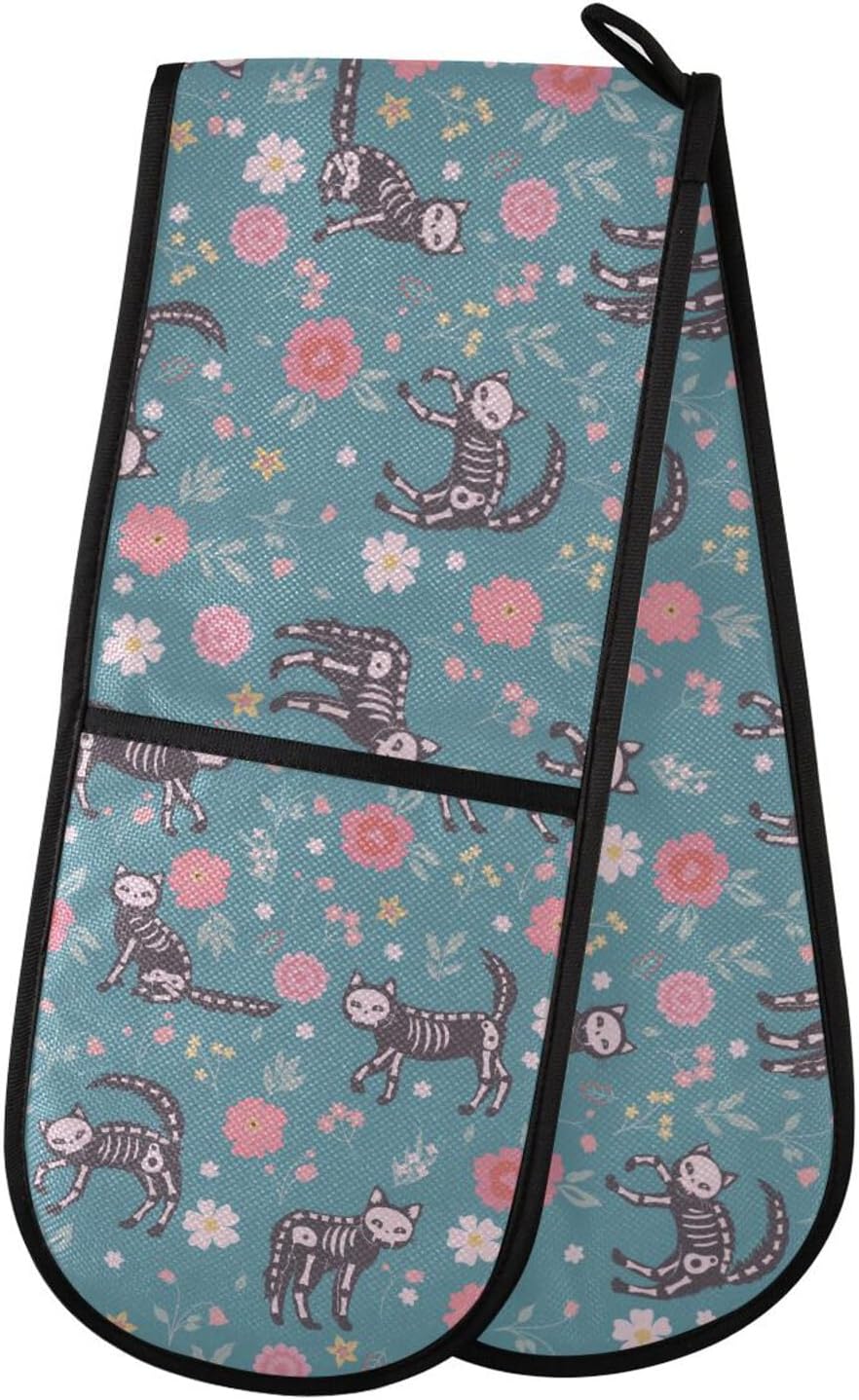 KLL Skeleton Cats Halloween Double Oven Mitt
