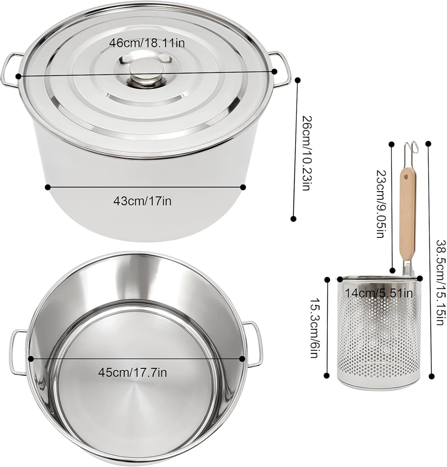 SINBAISHUNYYT 39-quart Compact Pasta Cooker with 5 Insert Strainer Baskets