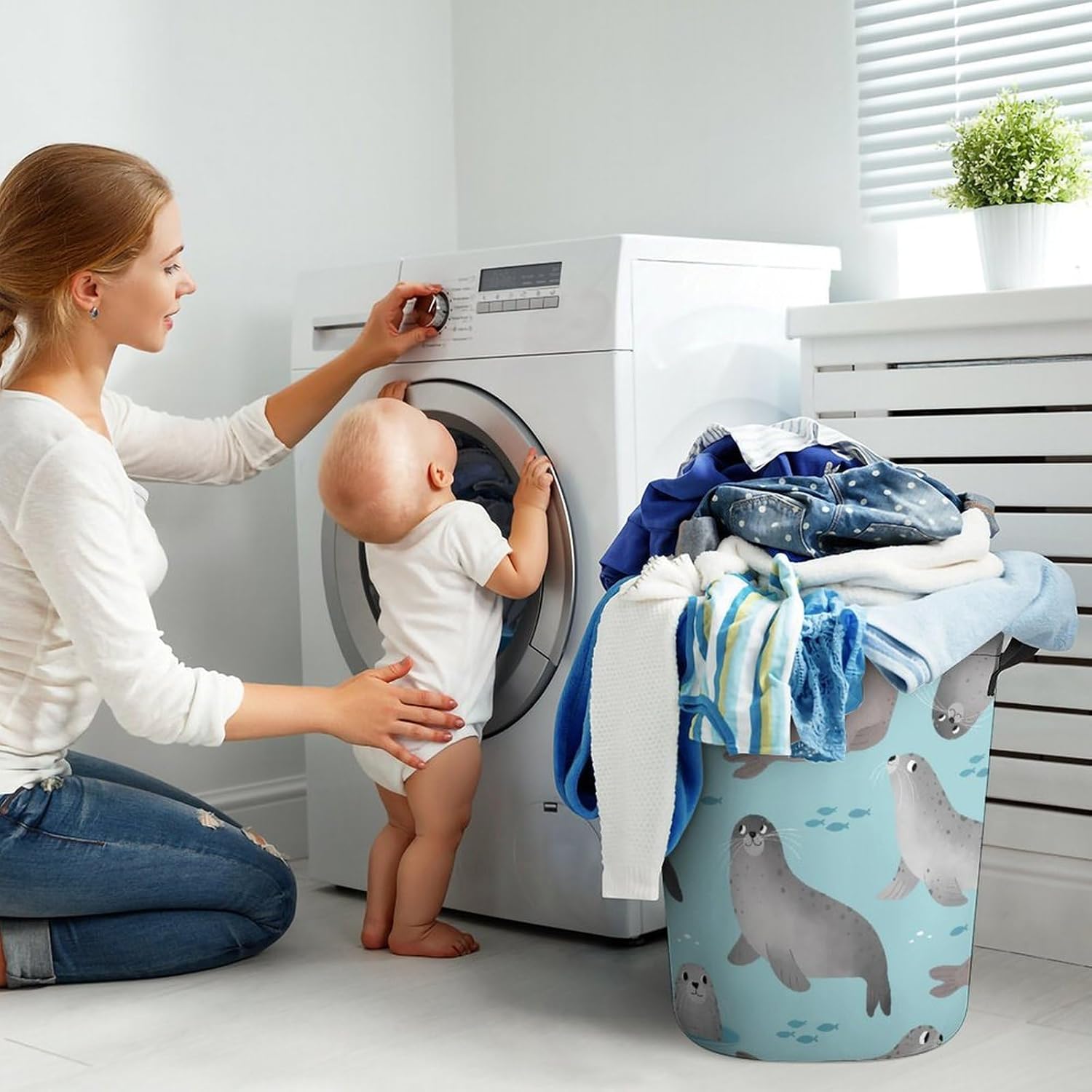 Meikko Durable Waterproof Cartoon laundry Hamper w Easy Carry Handles