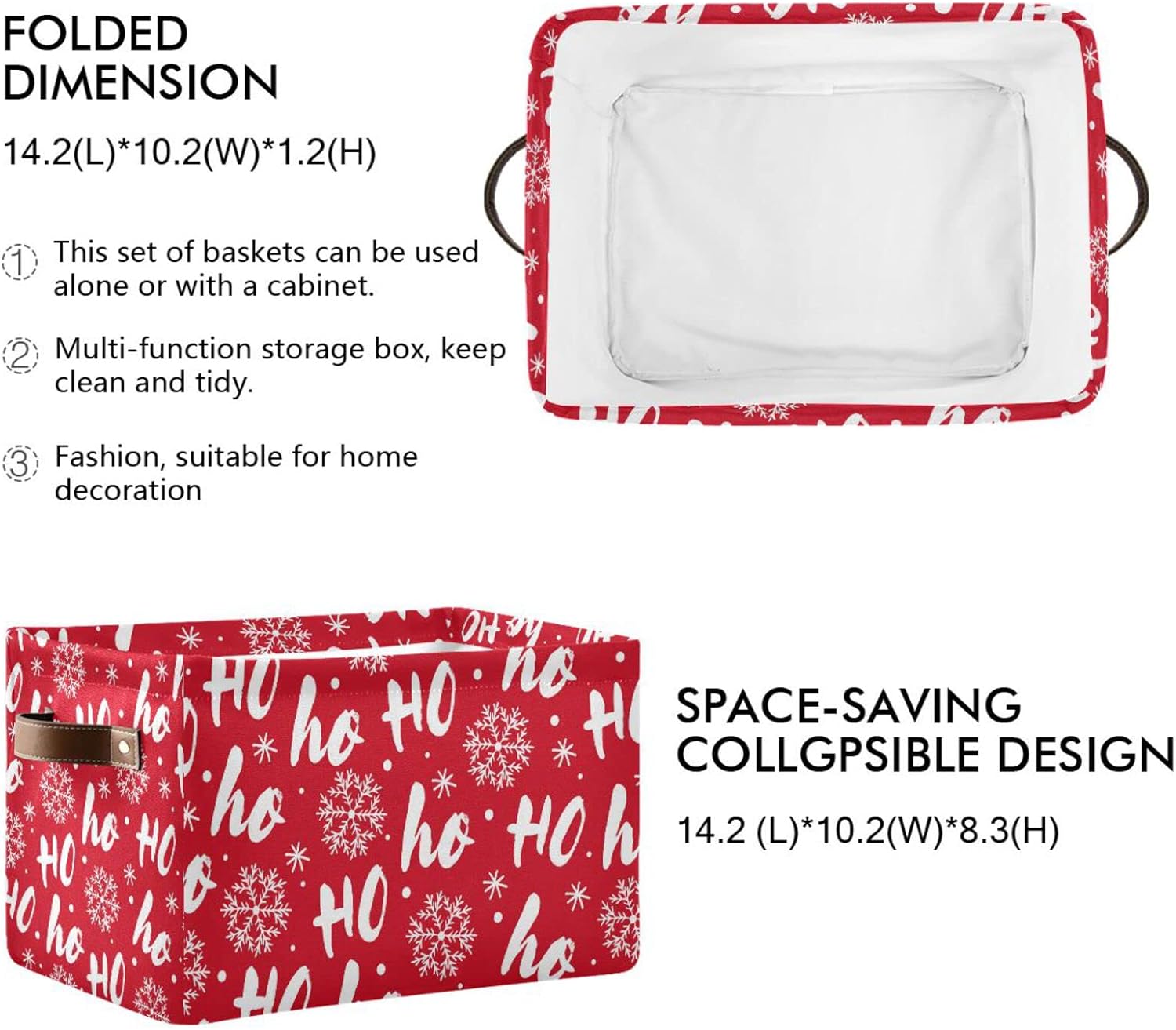 Ho White Christmas Storage Bin withHandles for Kids