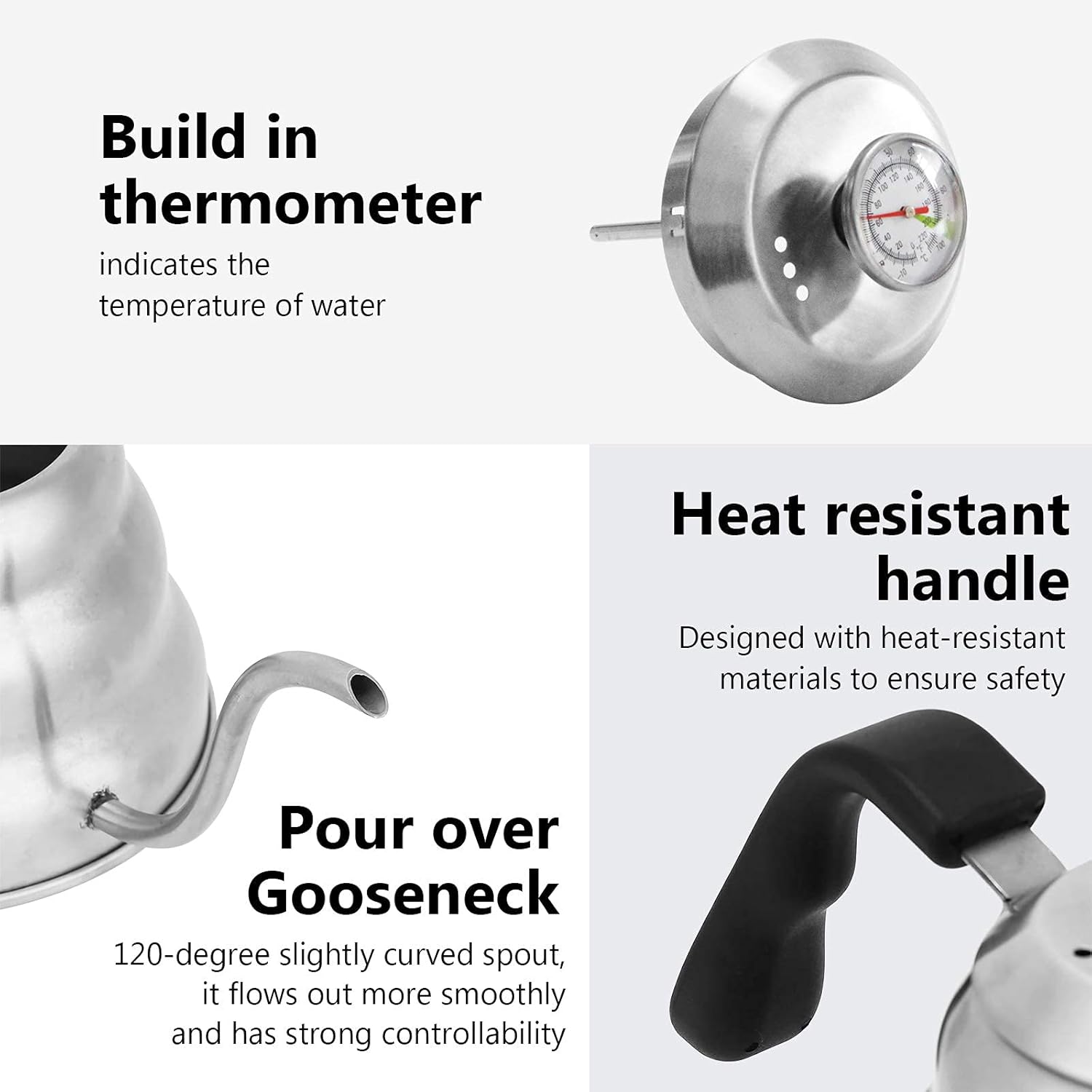Stainless Steel 1-Liter Gooseneck Coffee Kettle Precision Brew