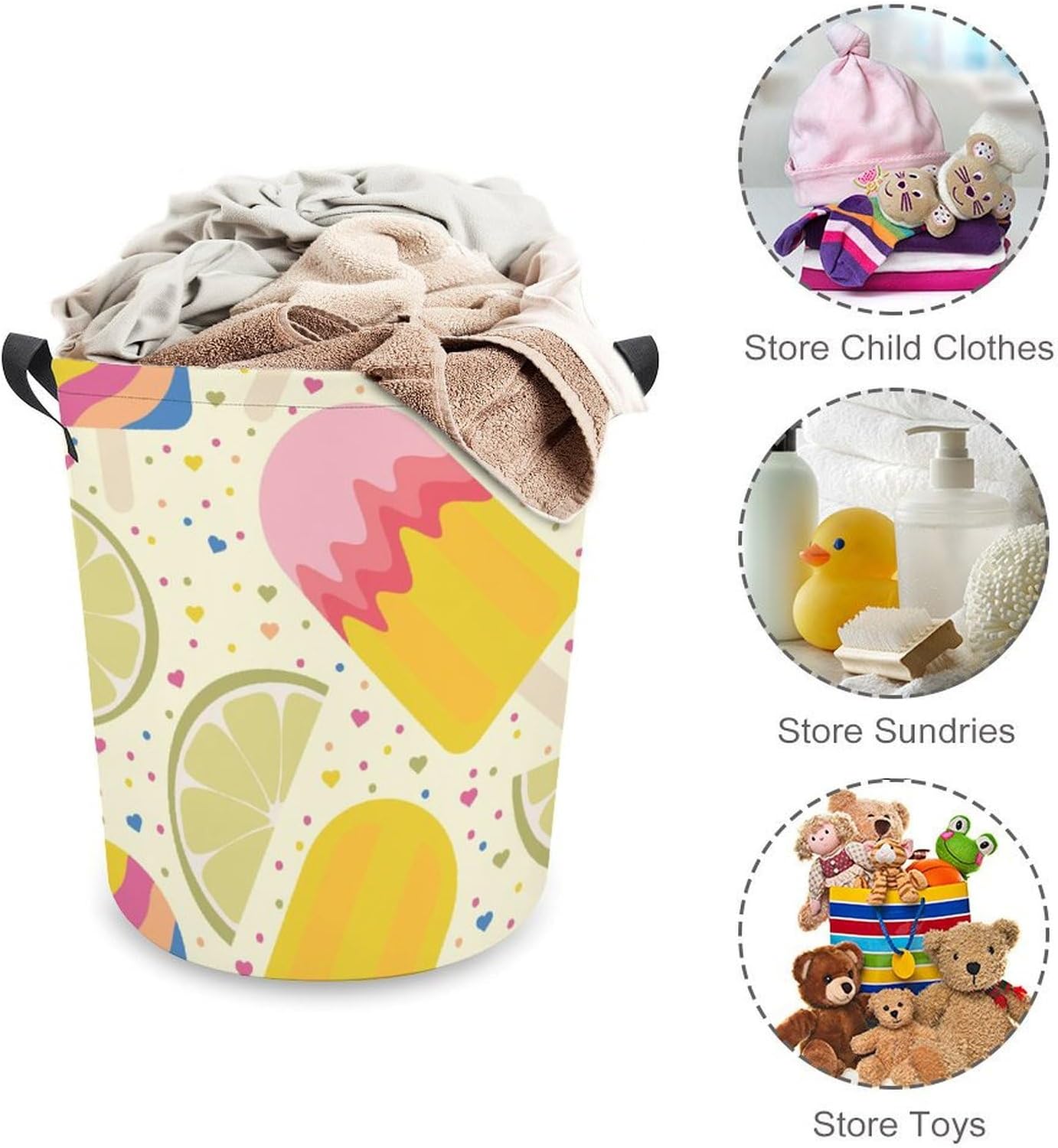 Lemon Ice Cream Laundry Hamper Summer Popsicles Basket Organizer