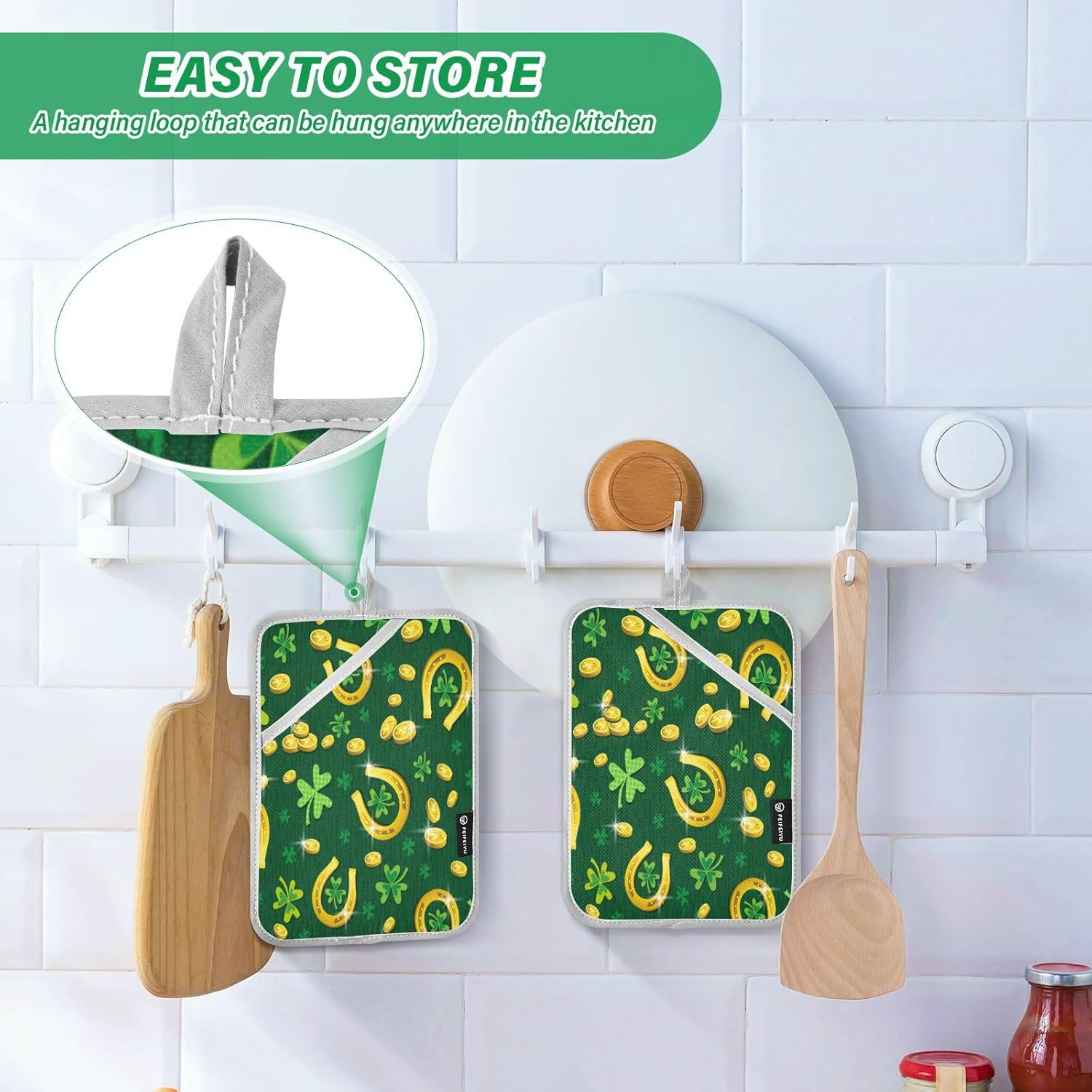 Kcldeci Heat Resistant Potholders Green Patricks Day Set 2Pack