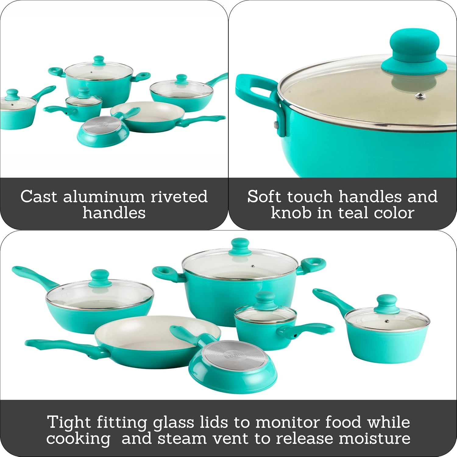 IMUSA Ivory Ceramic Cookware Set Premium Design 10-Piece Set