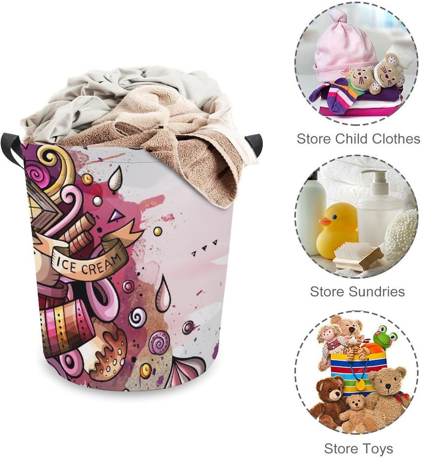 Cartoon Watercolor Ice Cream Laundry Hamper