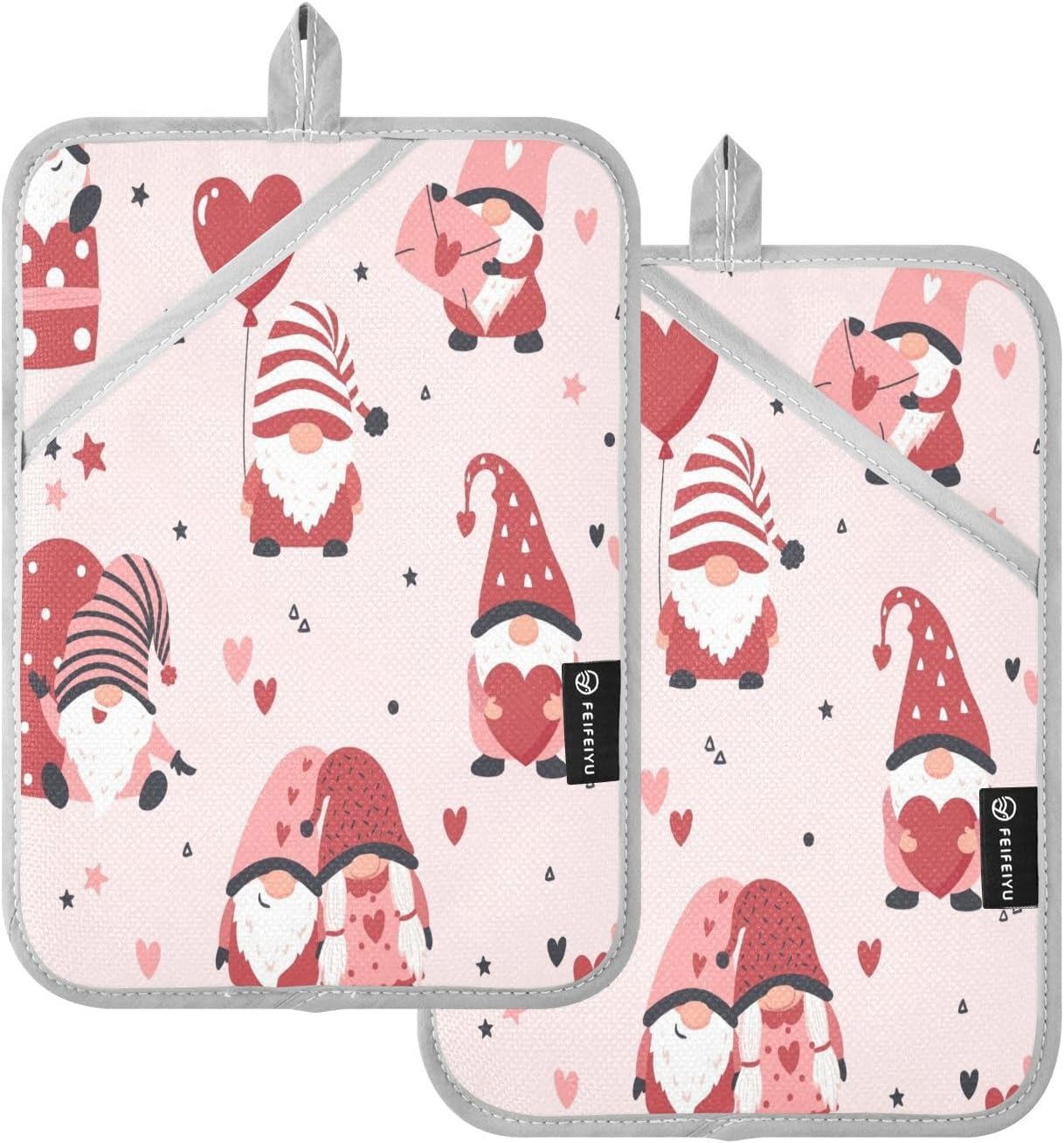 Kcldeci 2 Pack Cute Heart Gnomes Oven Mitts