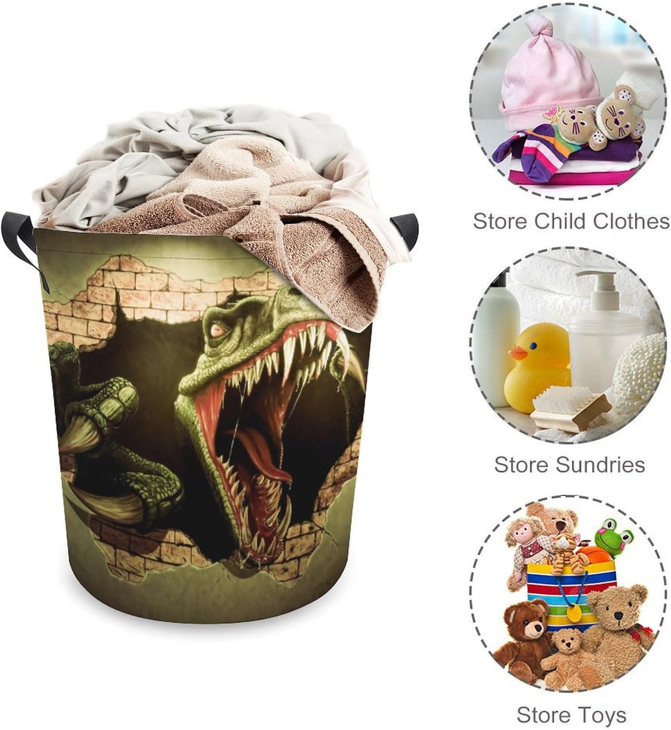 MEIKKO Dinosaur Brick Wall Collapsible Laundry Hamper Waterproof Foldable Family Organizer