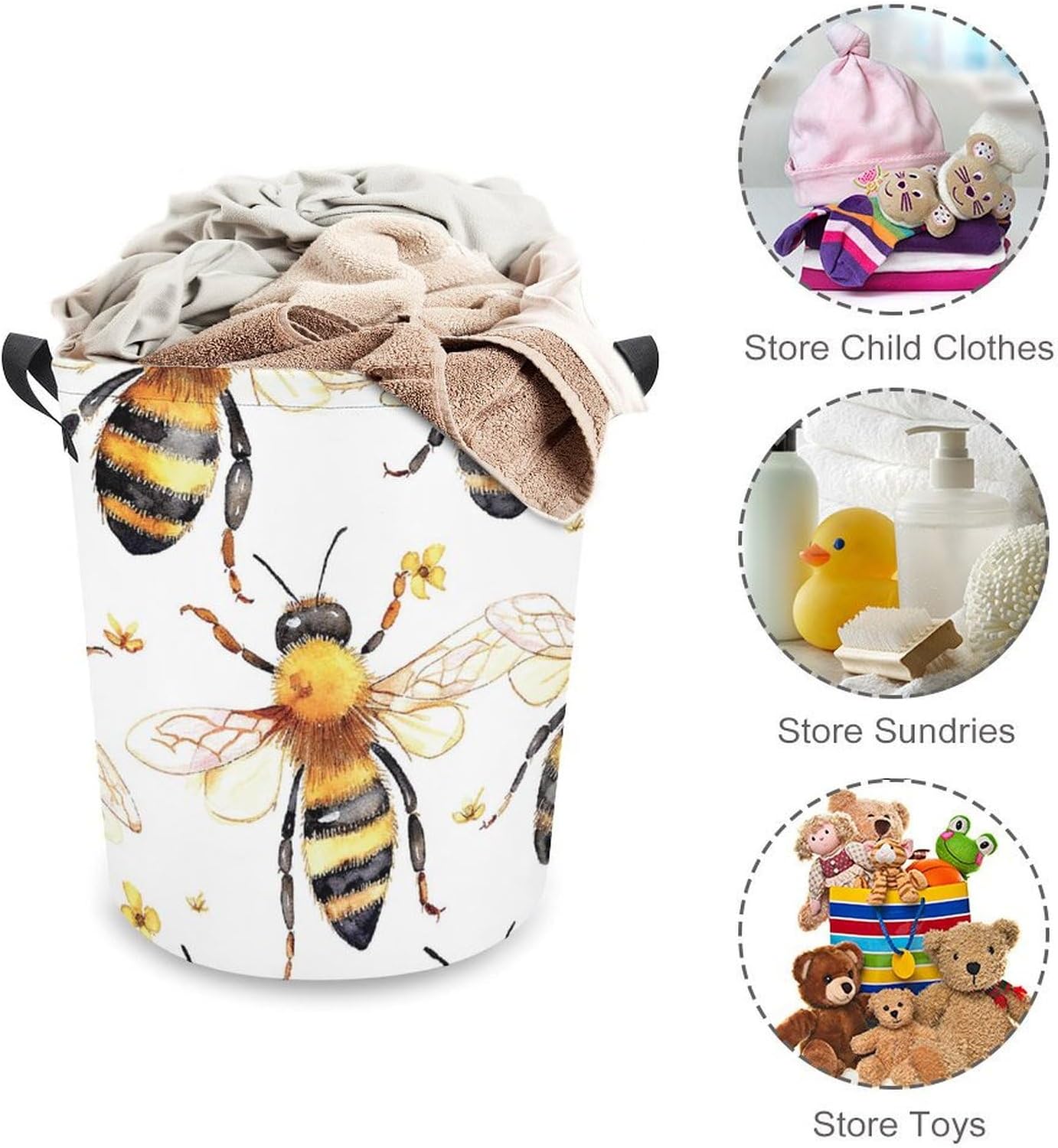 Compact Waterproof and Multi-Functional Laundry Hamper by MEIKKO Bee Pattern