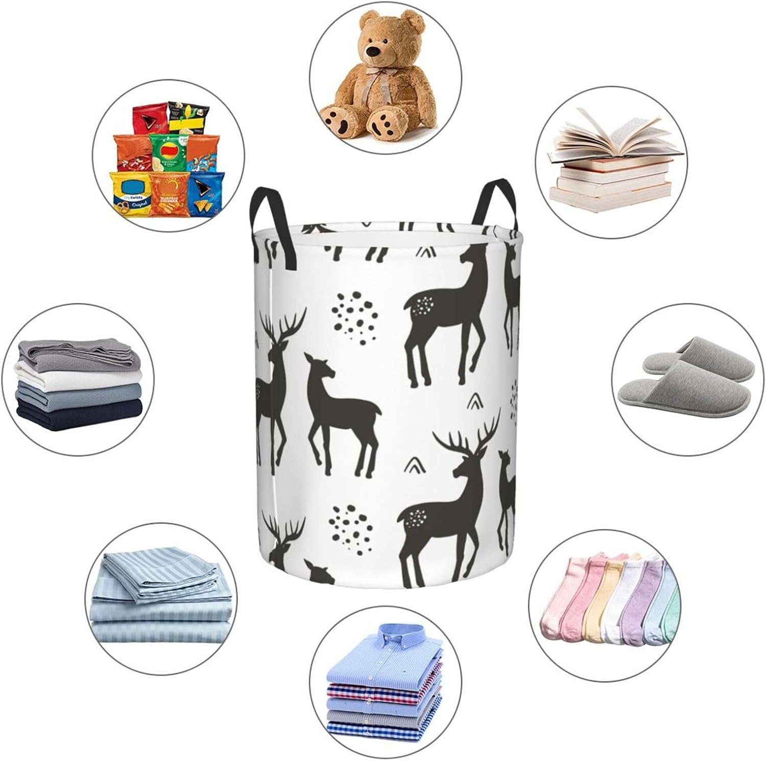 Reindeer-Silhouette Collapsible Laundry Basket Waterproof for HomeDormCar Storage