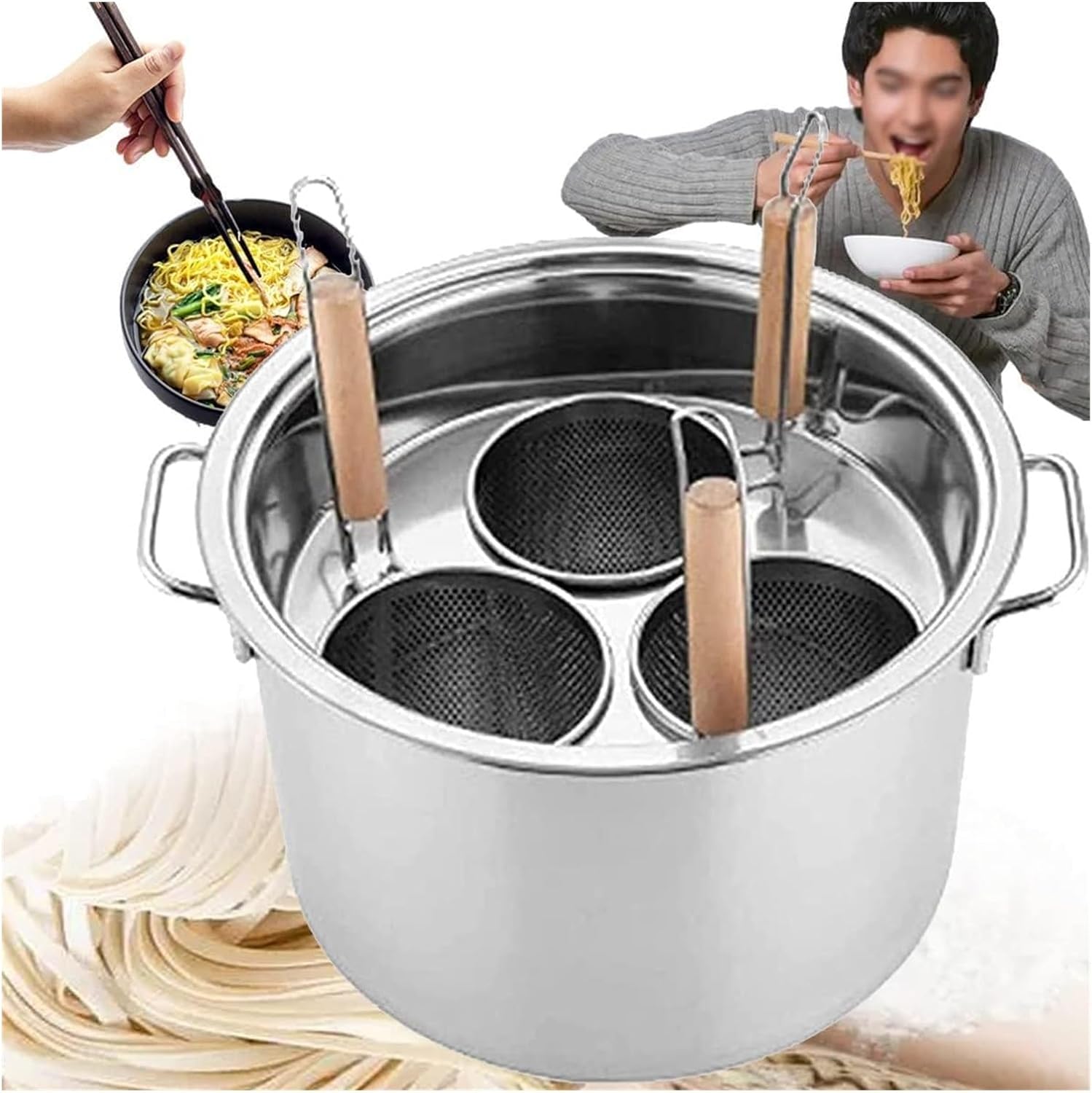 Stainless Steel Commercial Pasta Pot Set with Divider Colander 3Holes