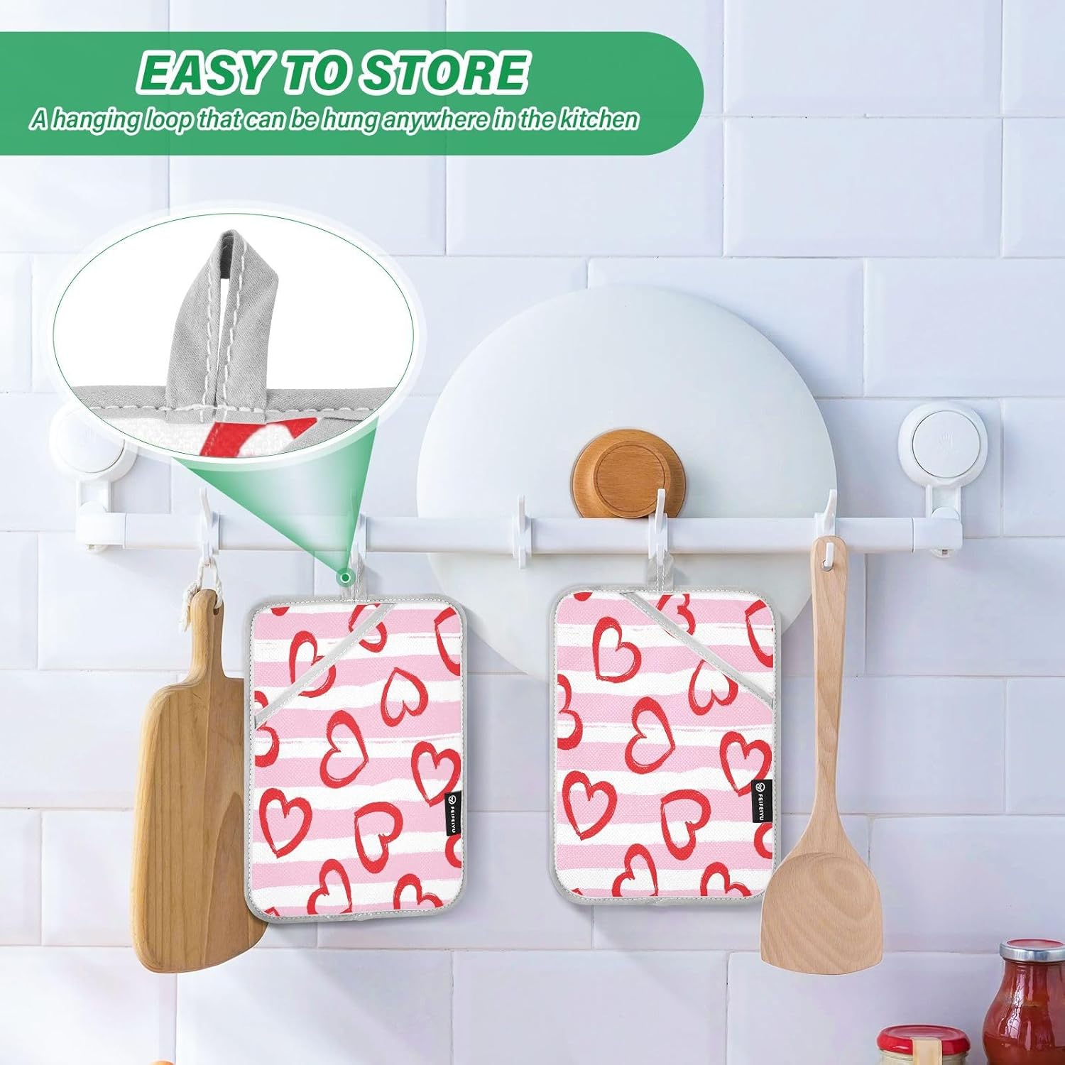 Kcldeci Heart and Line Oven Mitts 2 Pack