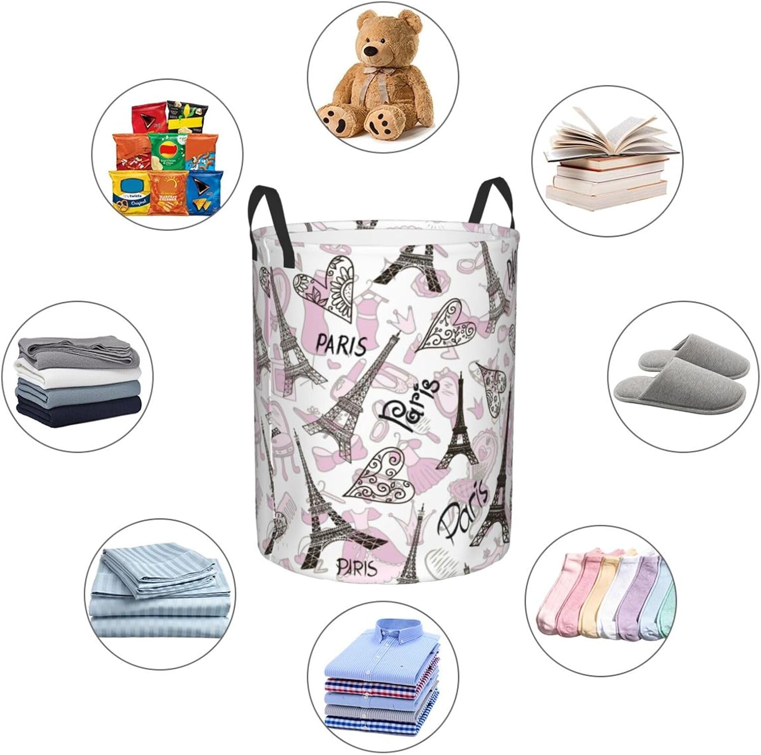 Paris Eiffel Tower Waterproof Laundry Basket Collapsible with Handle