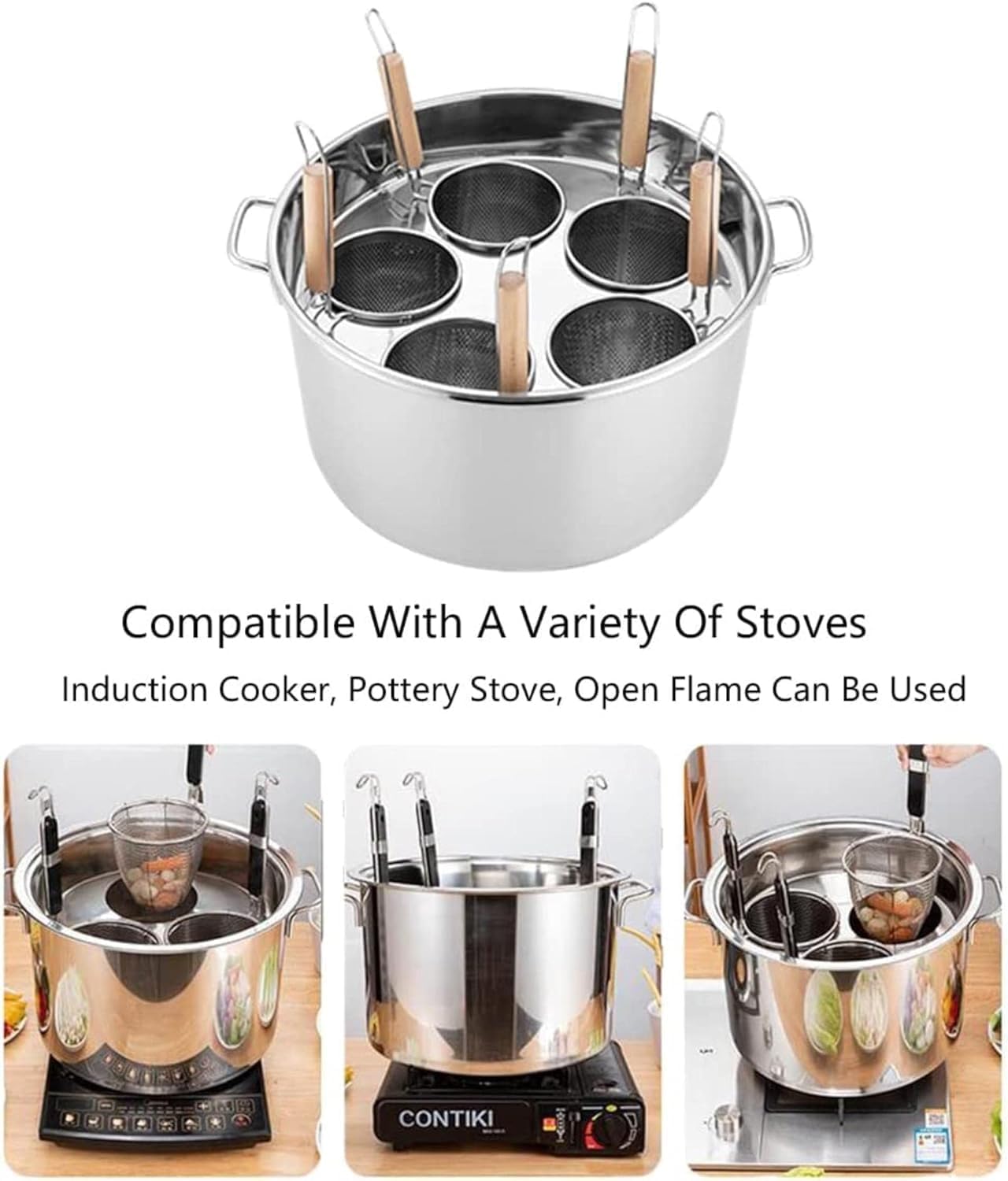 UNbit 5 Hole Pasta Cooker Pot With Strainer Basket