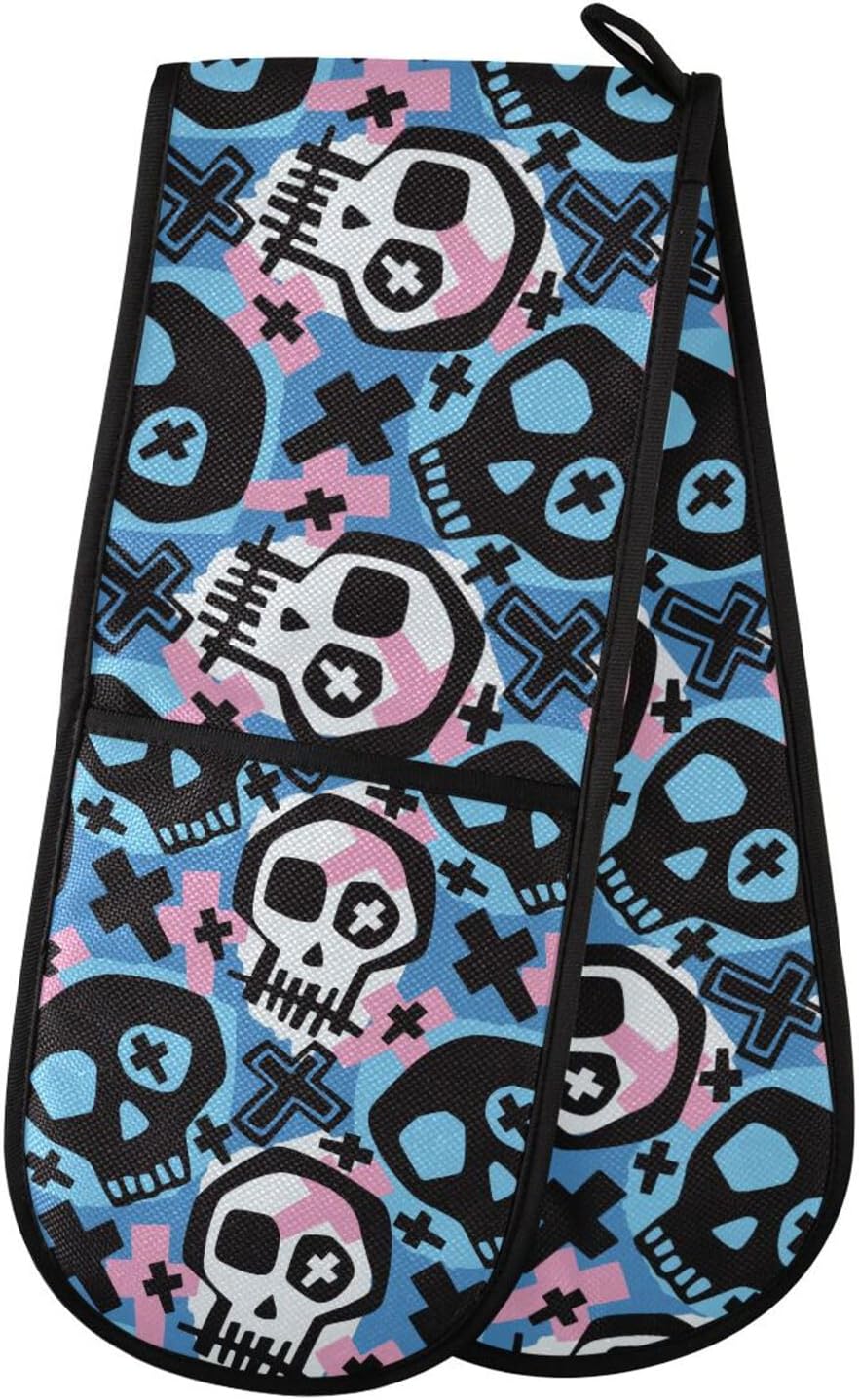 Perfect Protection Funky Skull Halloween Double Oven Mitts