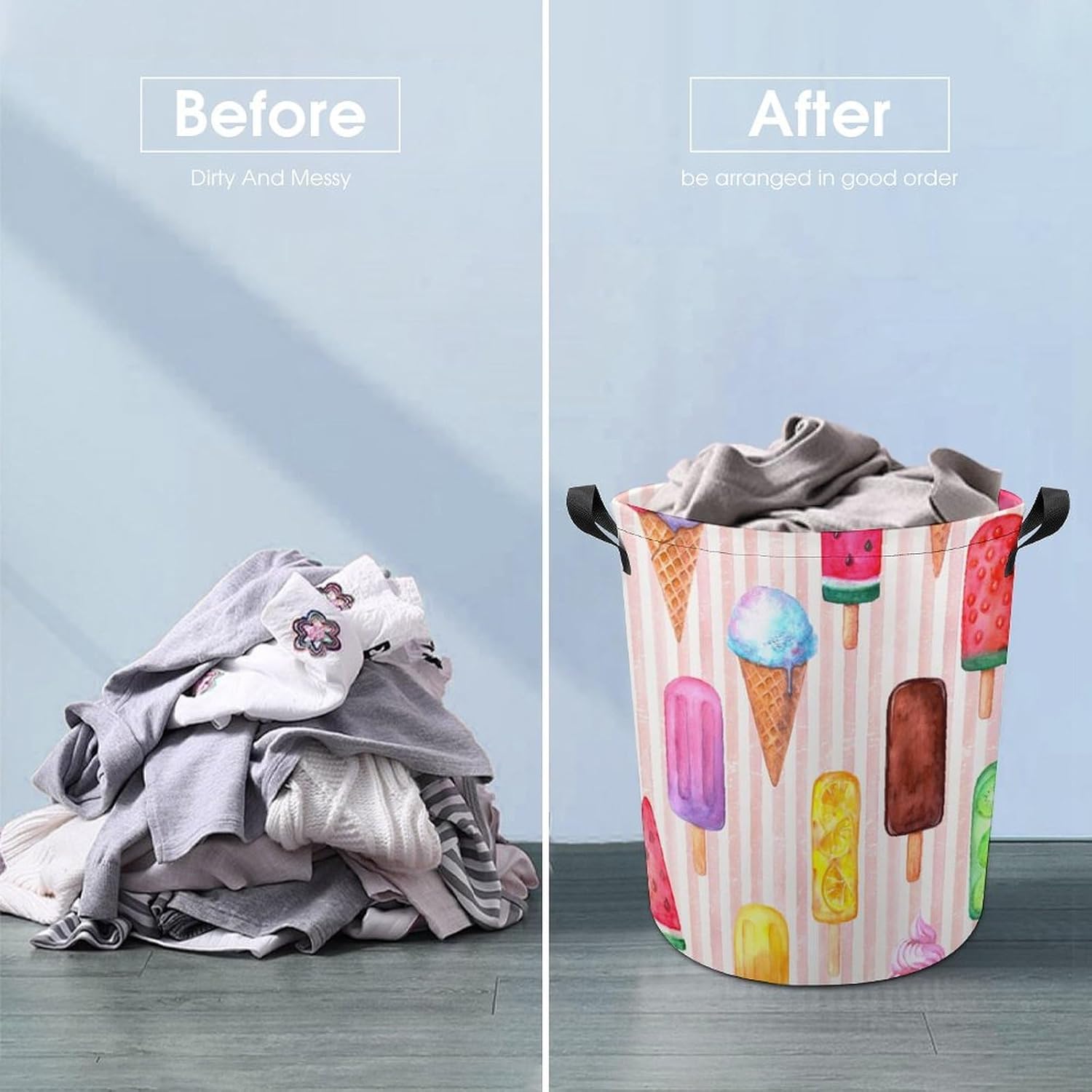 Retro Watercolor Ice Cream Laundry Hamper