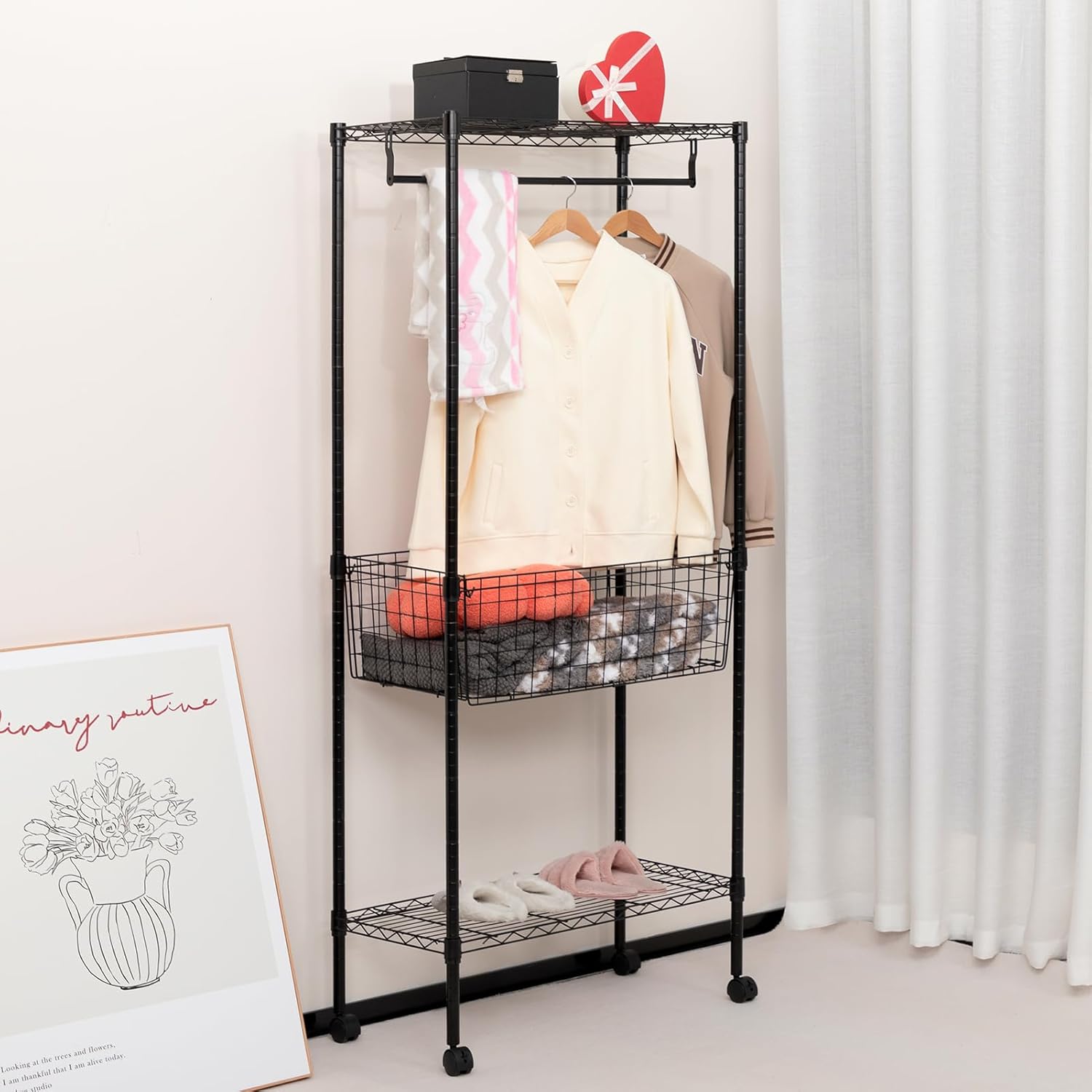 ALIMORDEN Laundry Cart with Clothes Rack Black