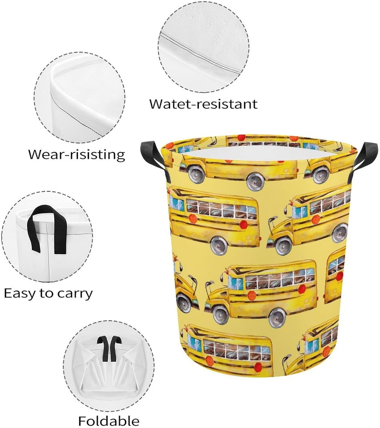Cartoon Yellow Bus Laundry Basket