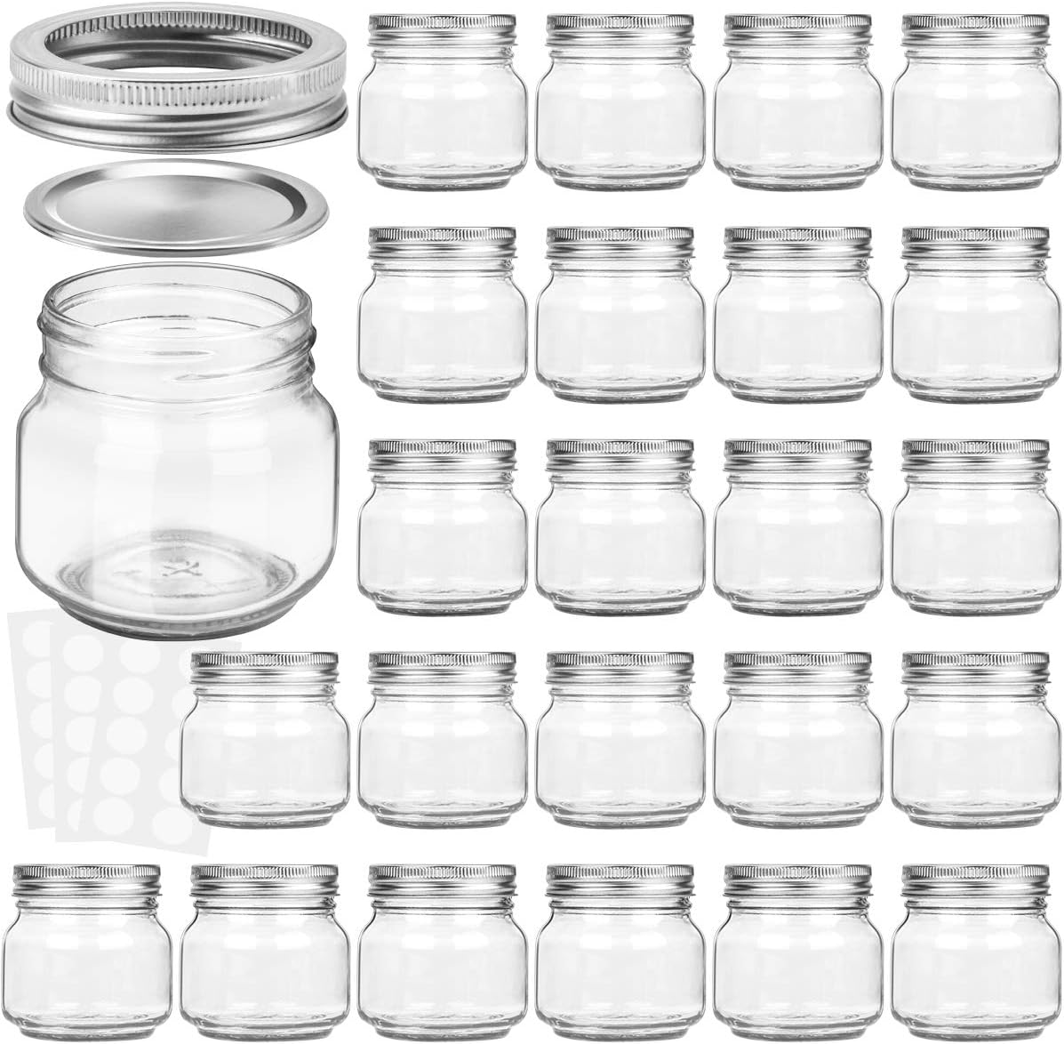 KAMOTA Mason Jars 8oz with Silver Lids 24pack