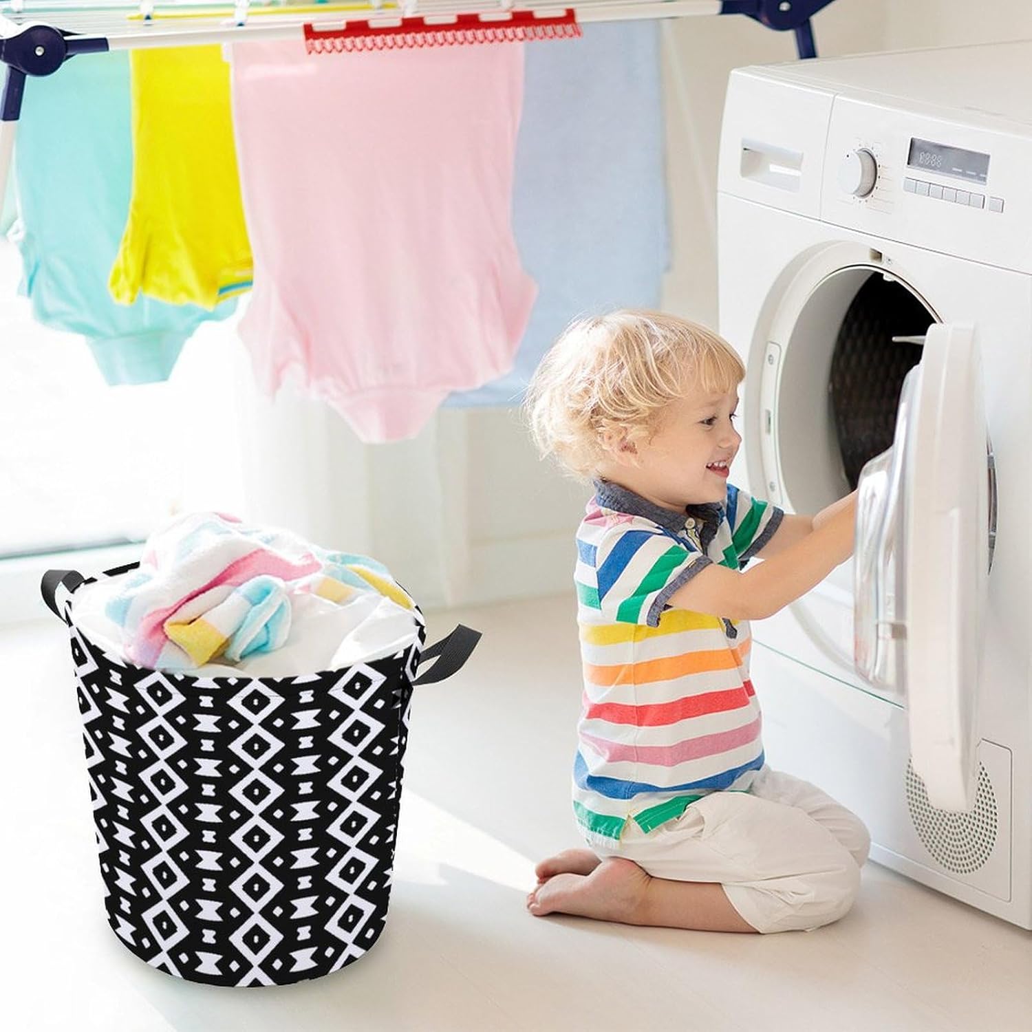 Monochrome Pattern Laundry Baskets Multi-functional Storage for Home Travel College