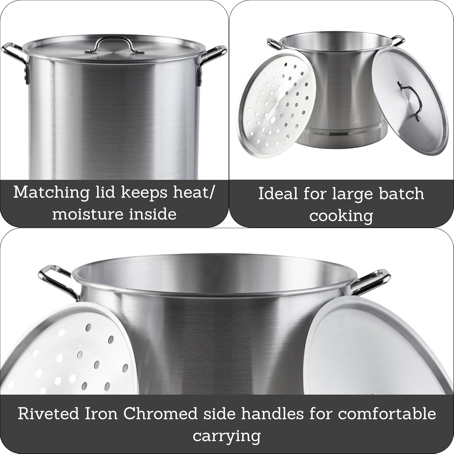 IMUSA Aluminum Steamer Dual Set 32 Qt and 10 Qt Silver