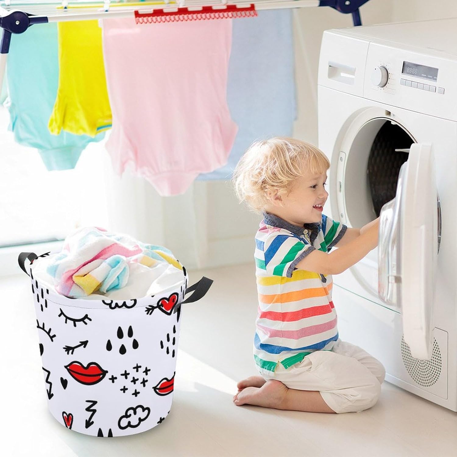Red Lip Arrows Collapsible Laundry Basket Waterproof Durable for Easy Storage