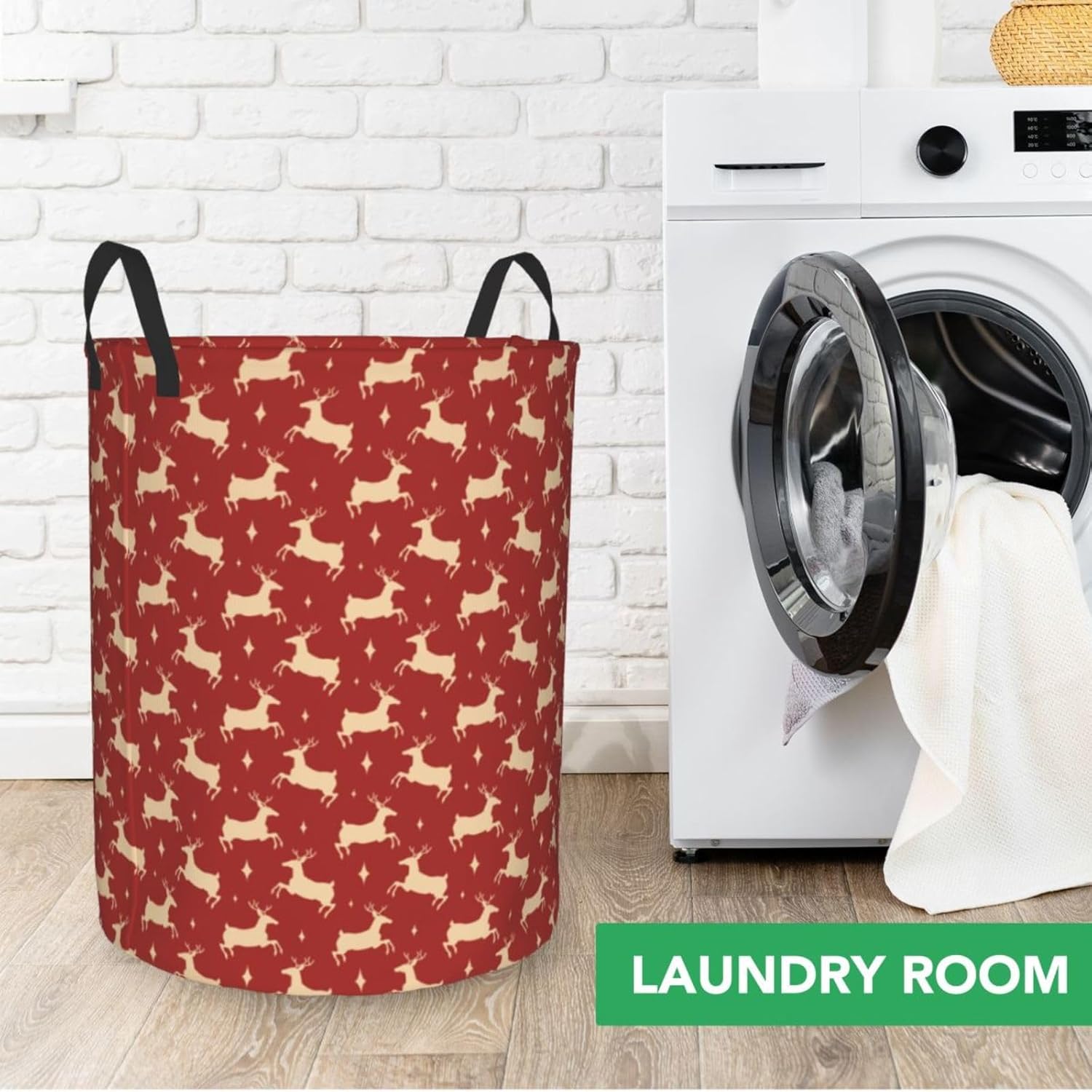 Itin Waterproof Laundry Basket Red Print Durable Storage Solution