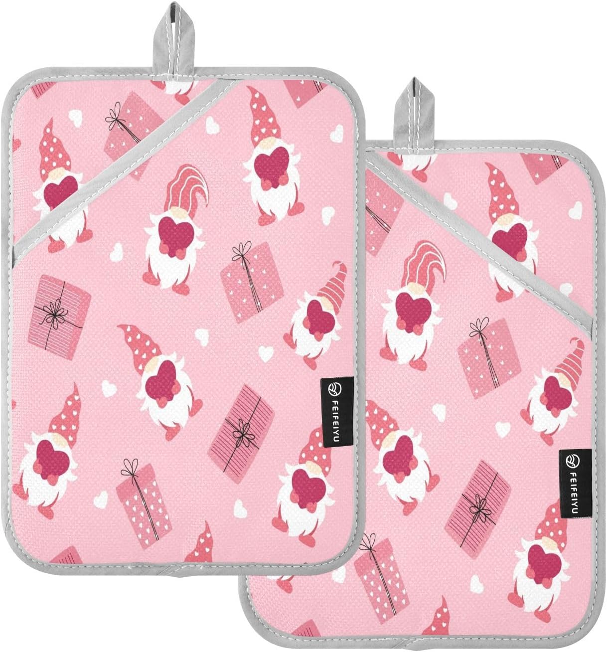 Gnome and Heart Potholders Heat-Resistant 2-Pack