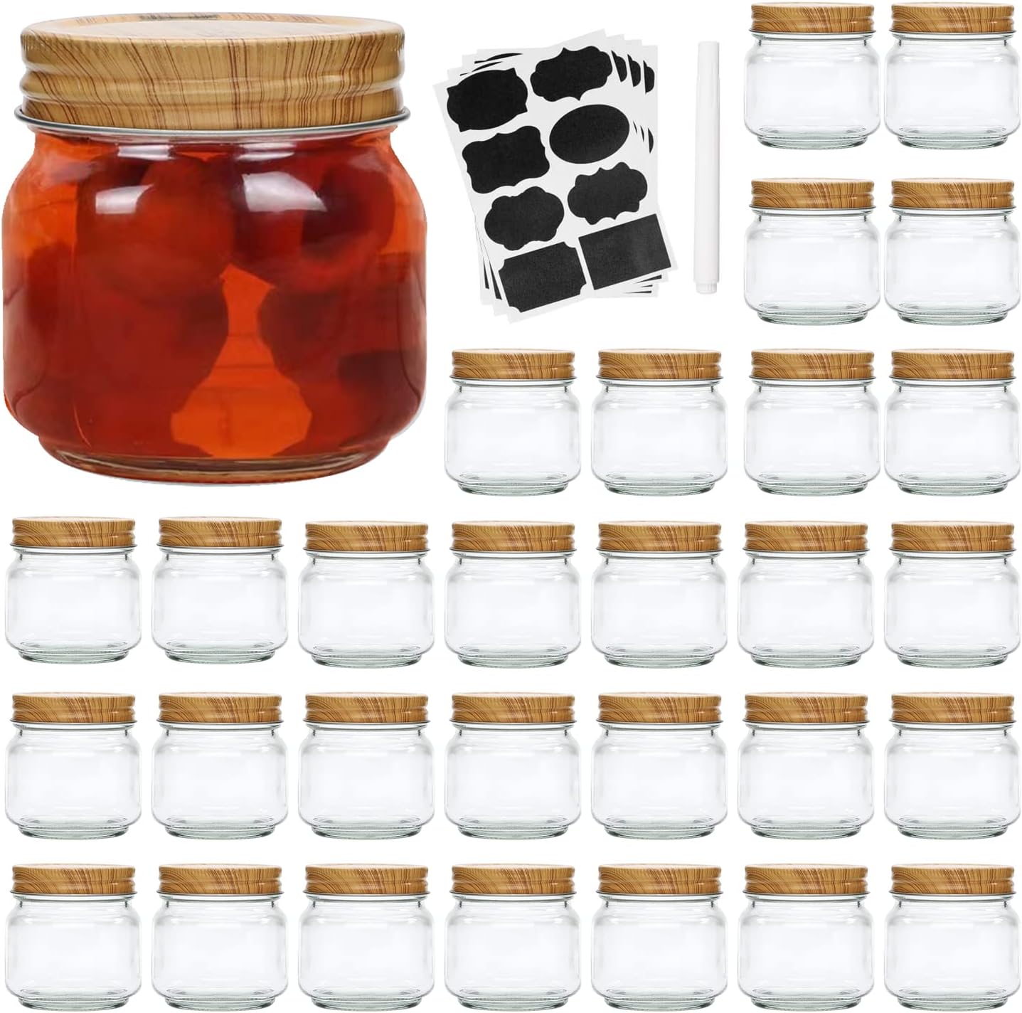 Accguan Mason Jars 8OZ Black Lid Set of 30