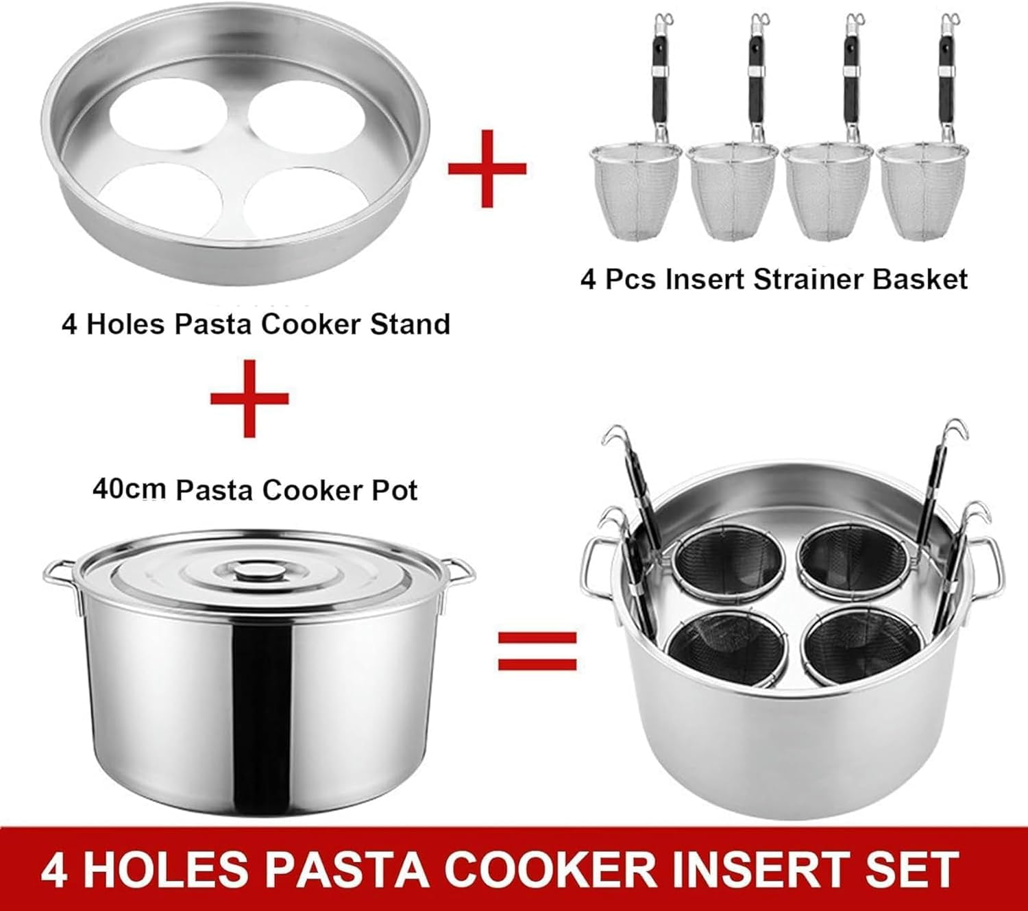 Stainless Steel Home Kitchen Pasta Pot with Colander and Divider Set