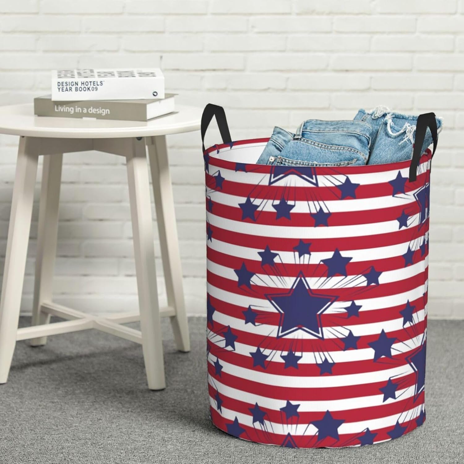 Red Collapsible Laundry Basket with Handles