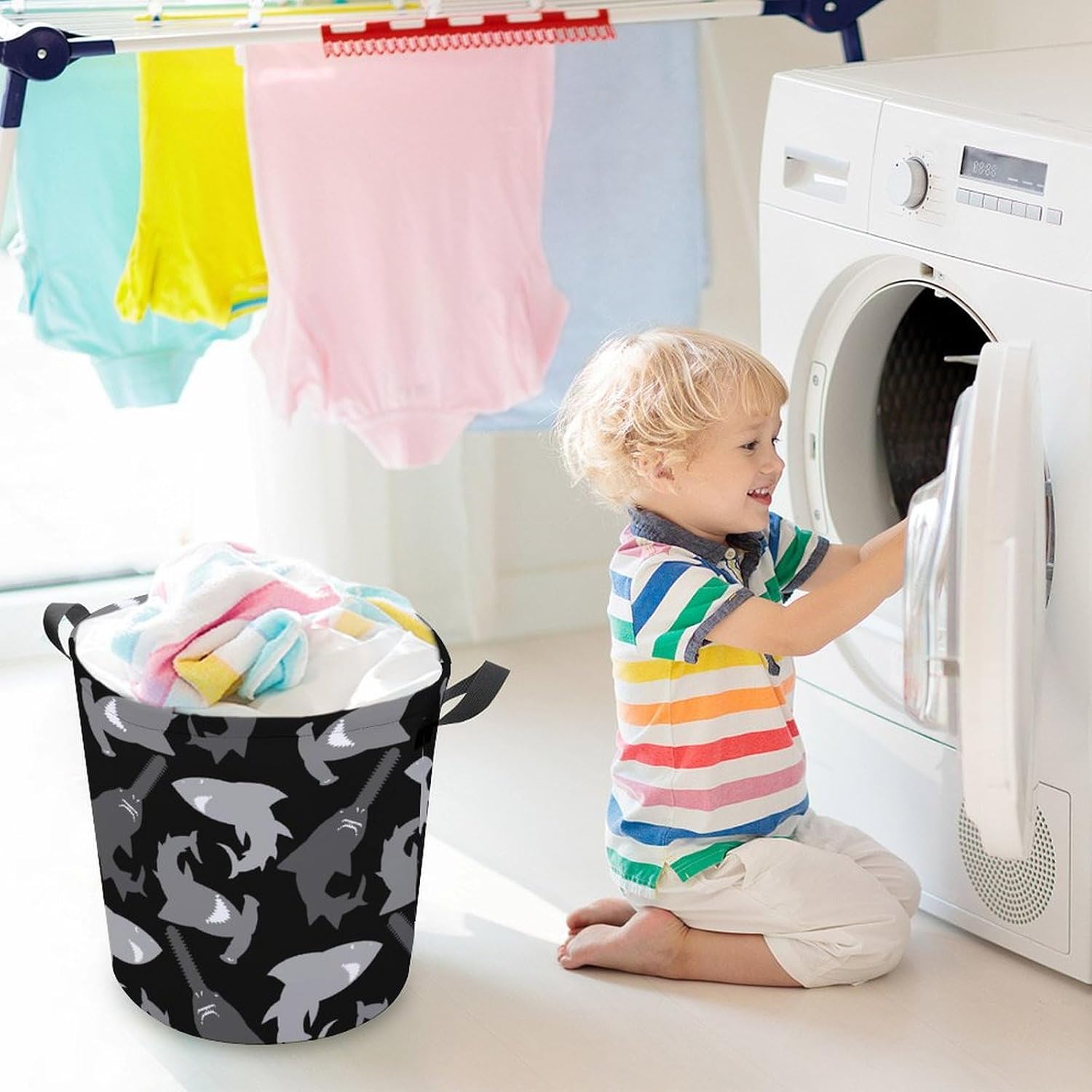 Shark-Design Waterproof Laundry Hamper with Easy Carry Handles