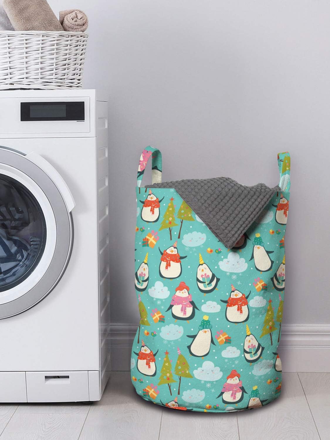 Ambesonne Christmas Laundry Hamper Penguin Tree Design 13 x 19