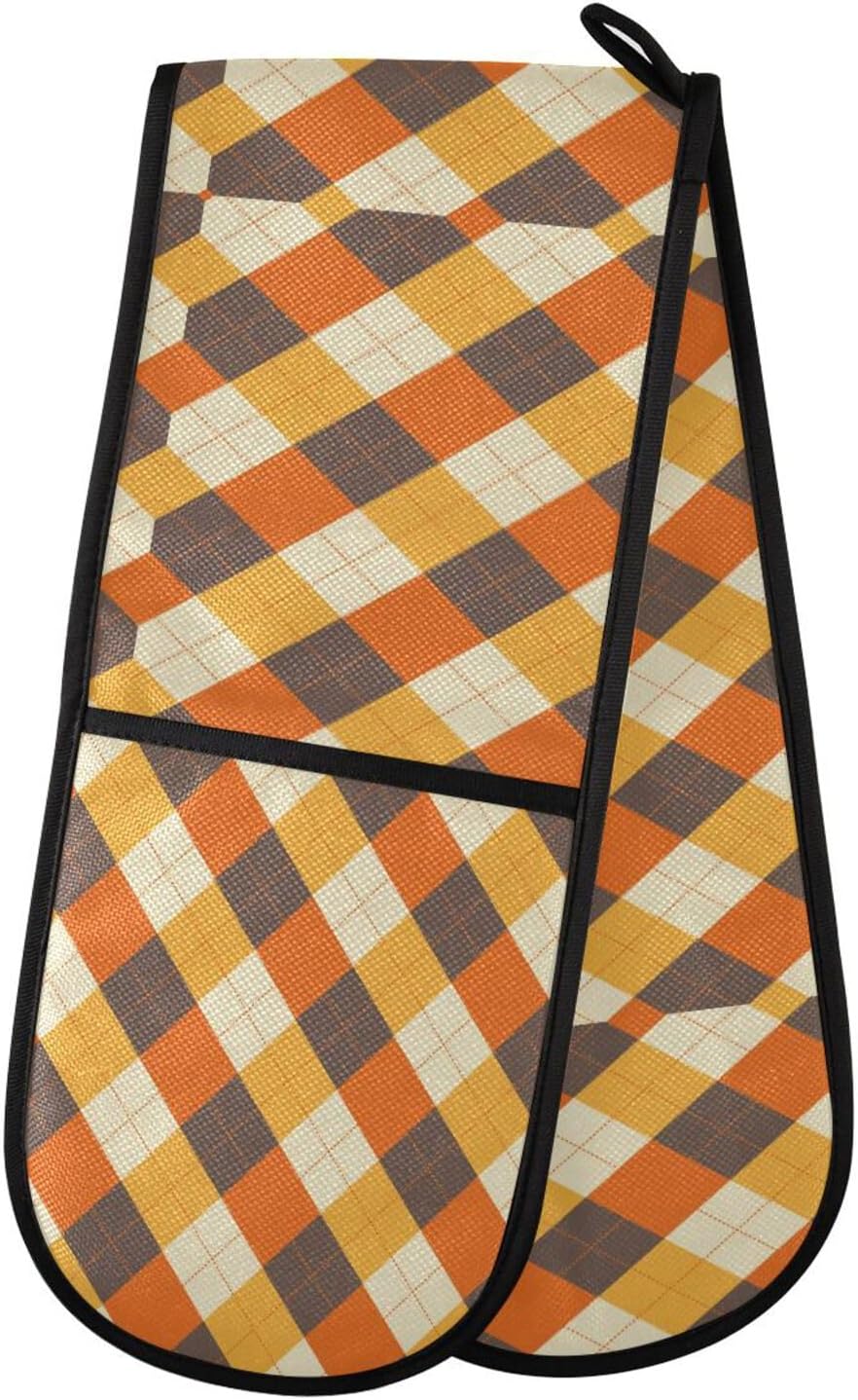 Happy Halloween Argyle Plaid Double Oven Mitts