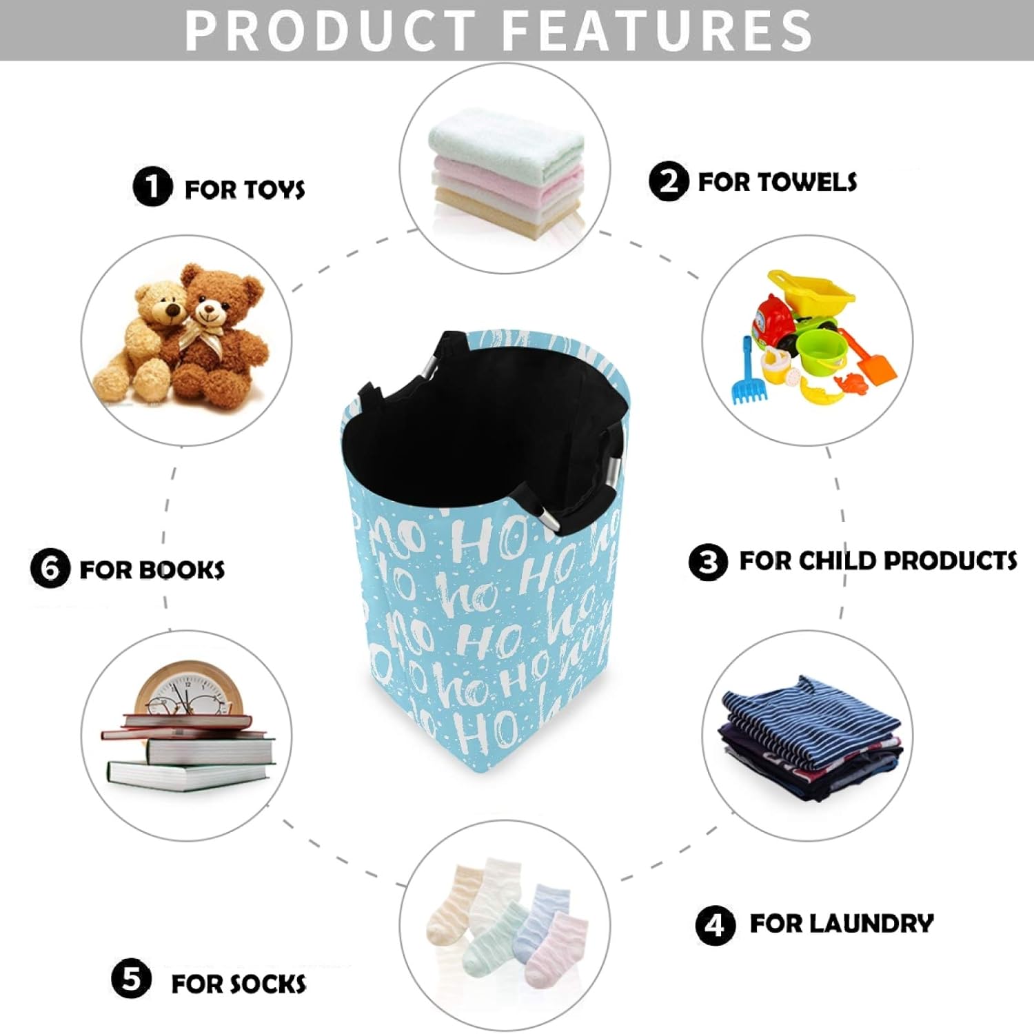 visesunny Large Capacity Laundry Hamper Basket with Blue Pattern