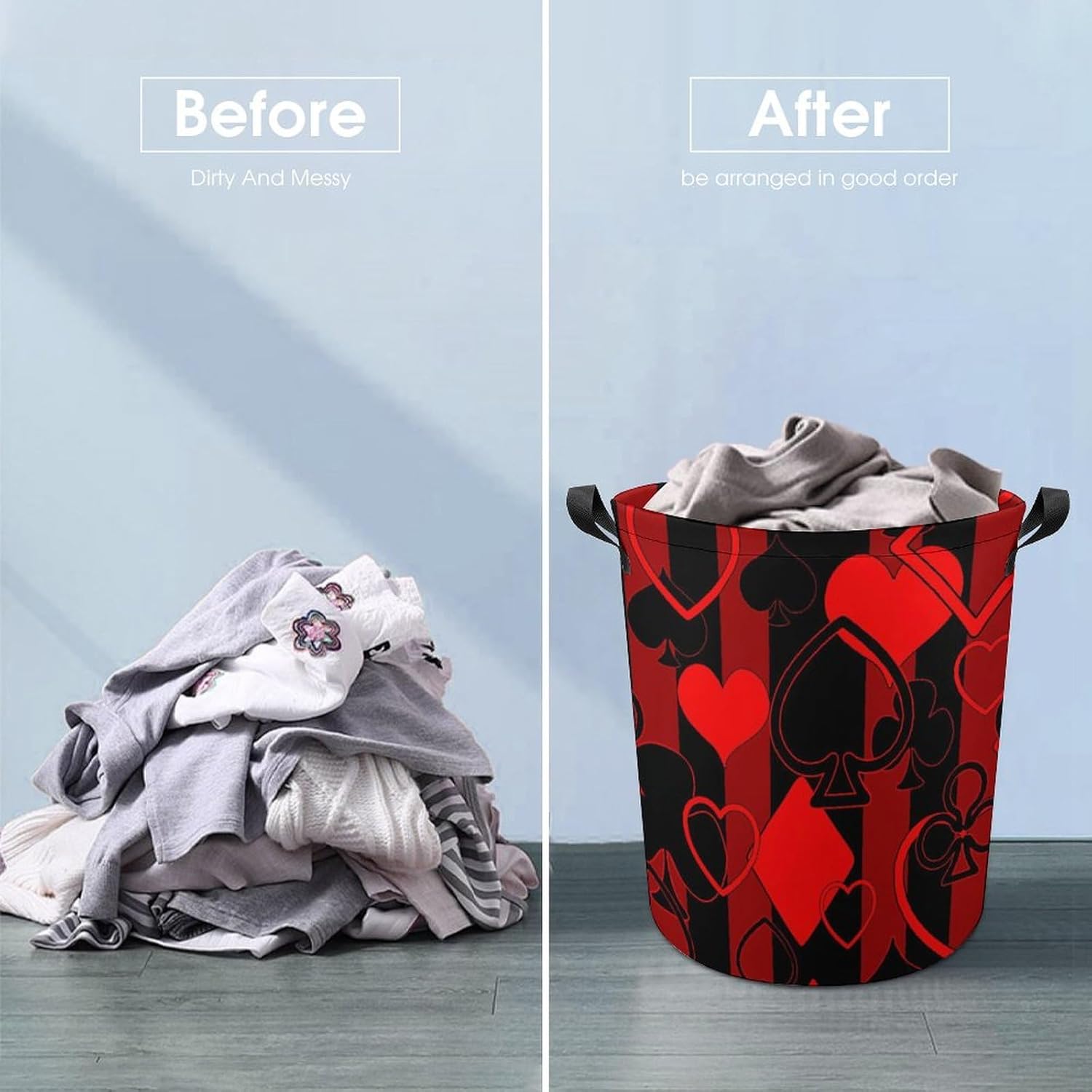 MEIKKO Playing Cards Laundry Hamper Black Red Striped