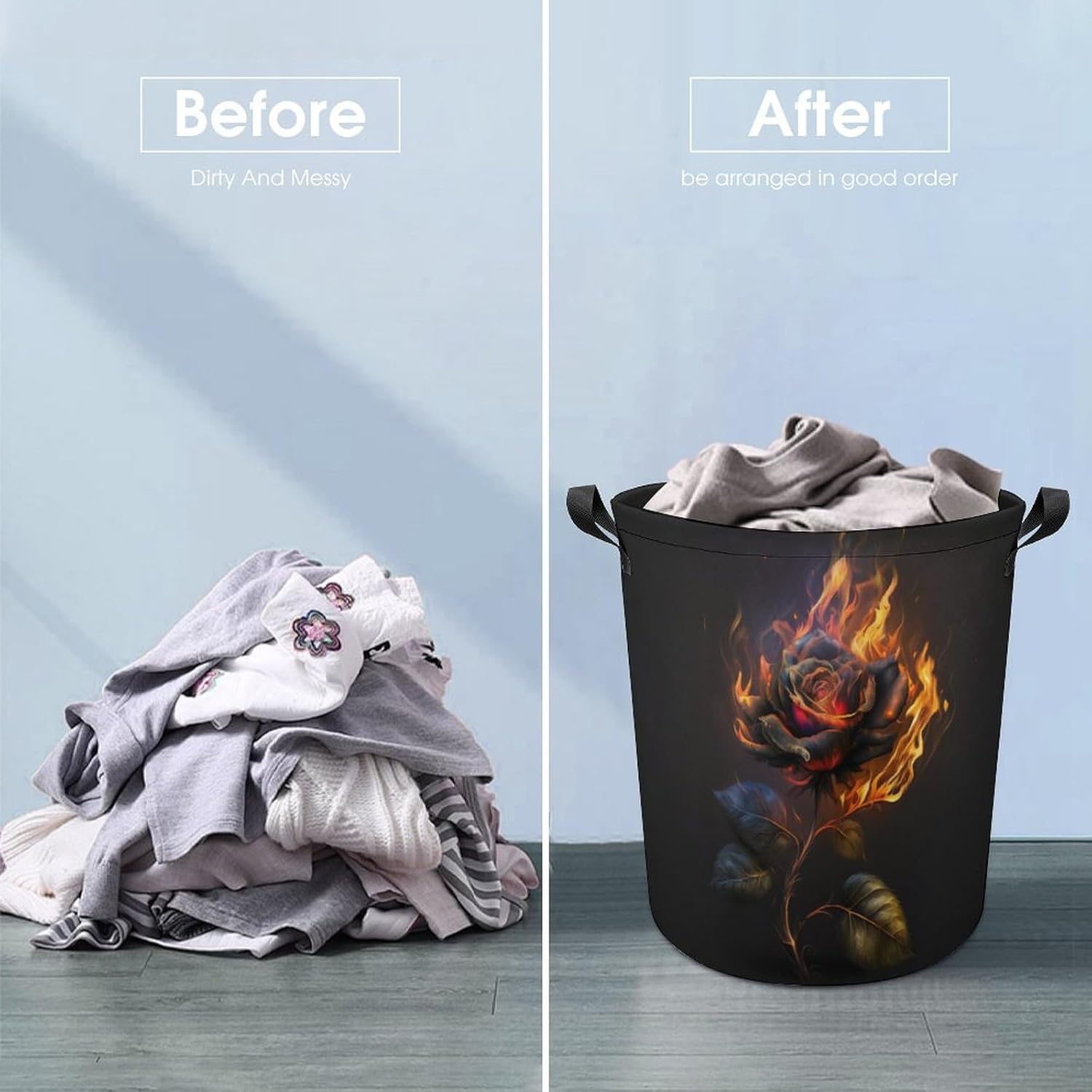 3D Rose Fire Laundry Basket for Dorms and Bedrooms