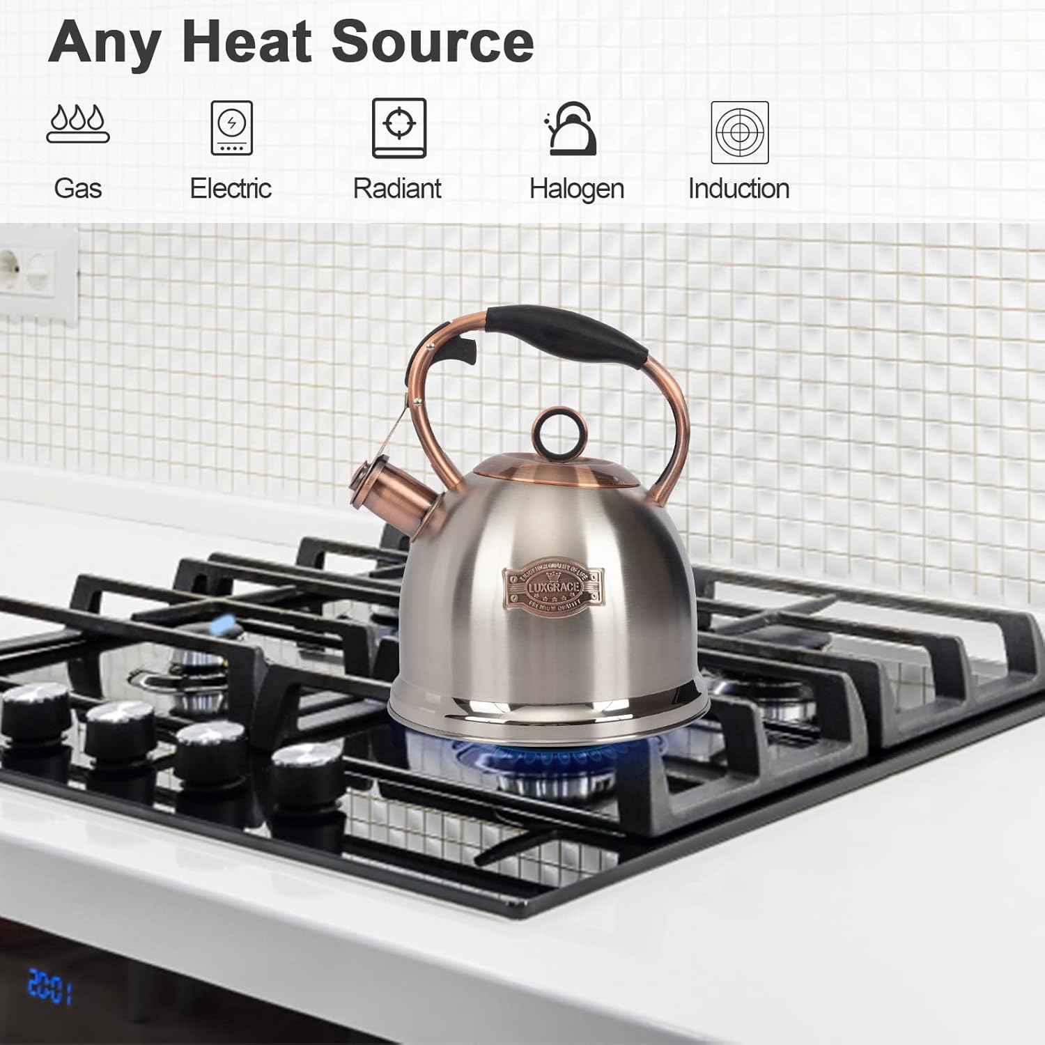 Lux Grace stainless steel whistle tea kettle