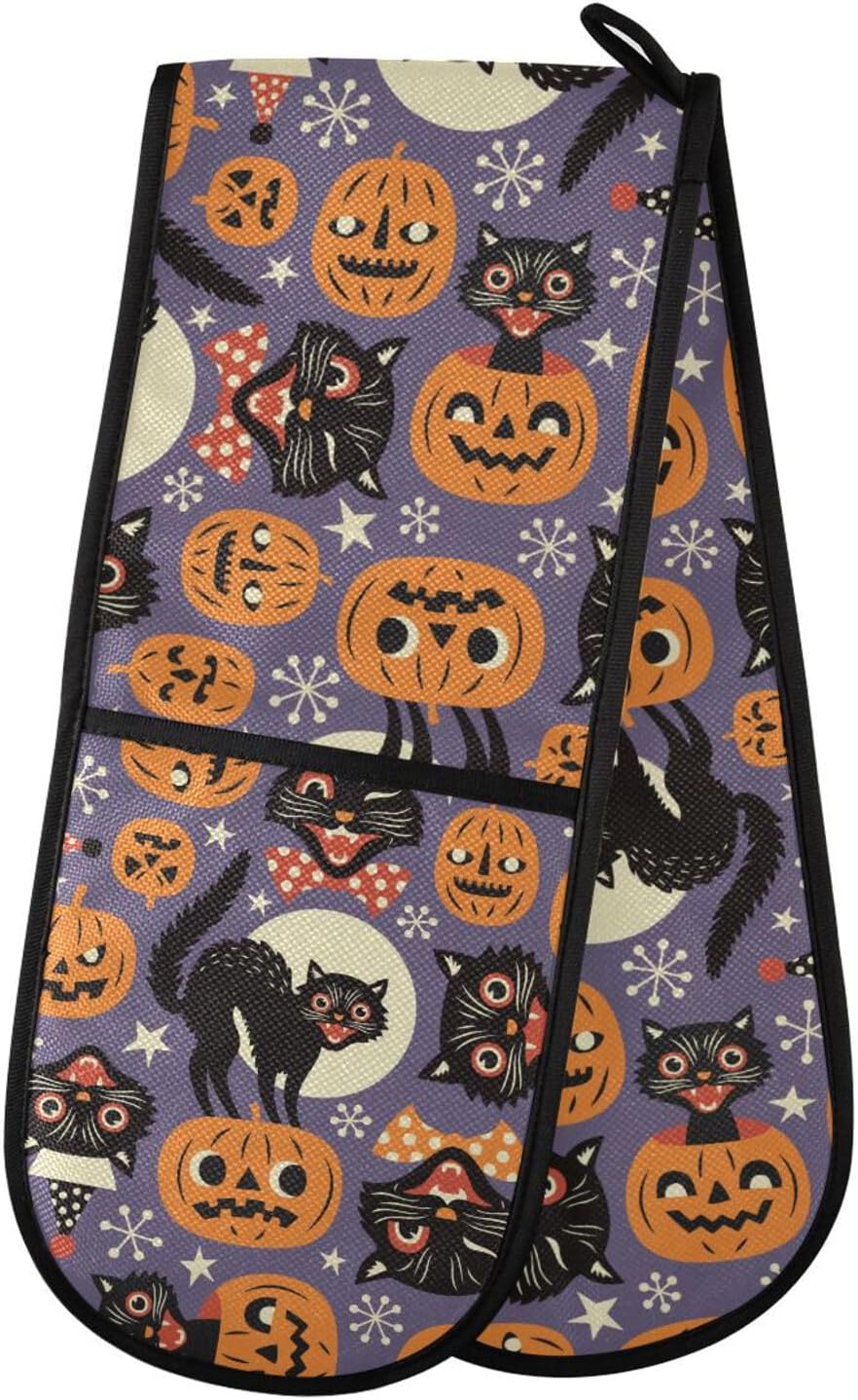 Susiyo Halloween Oven Mitts Spooky Cats pumpkin Heat Resistant Paddles Kitchen Glove 35x7in