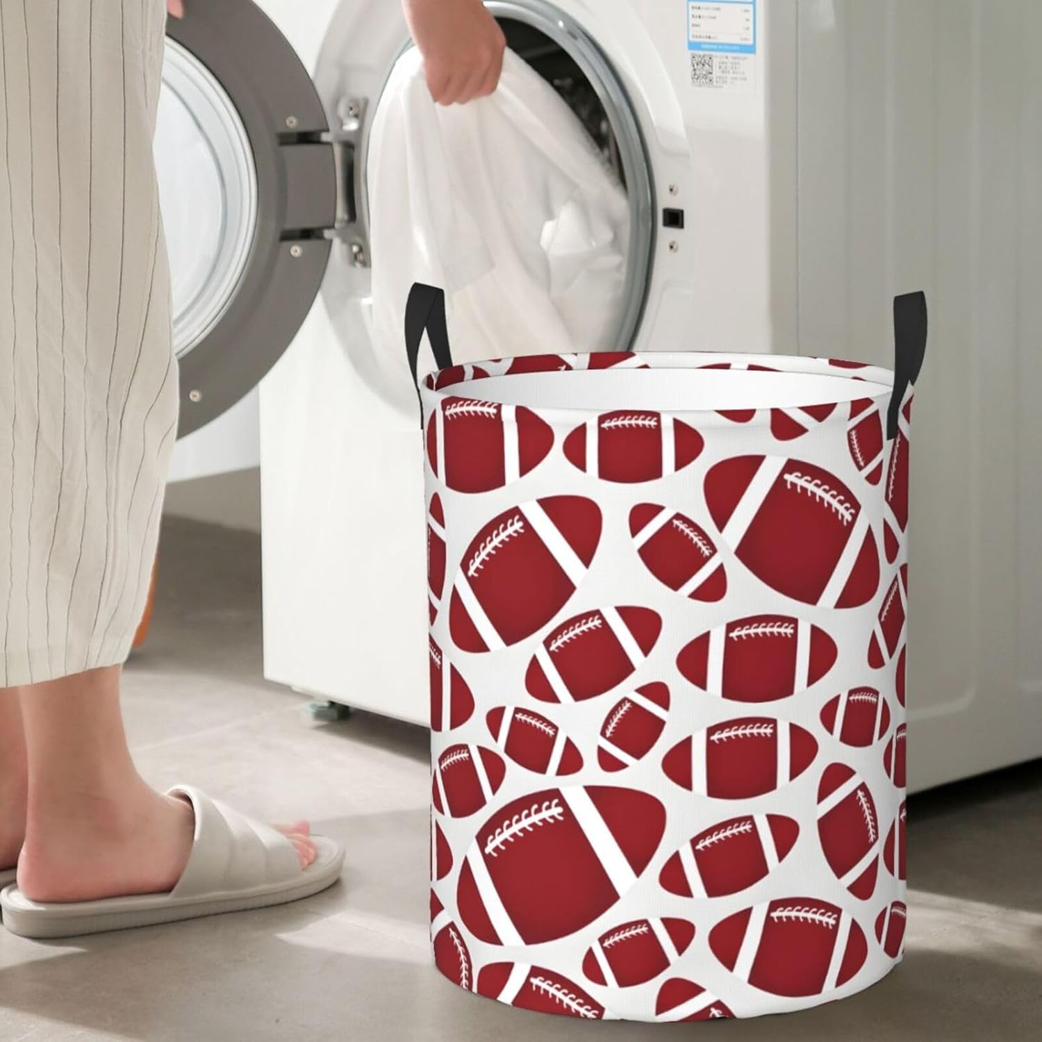 Football Folding Laundry Basket with Handles for Efficient Storage