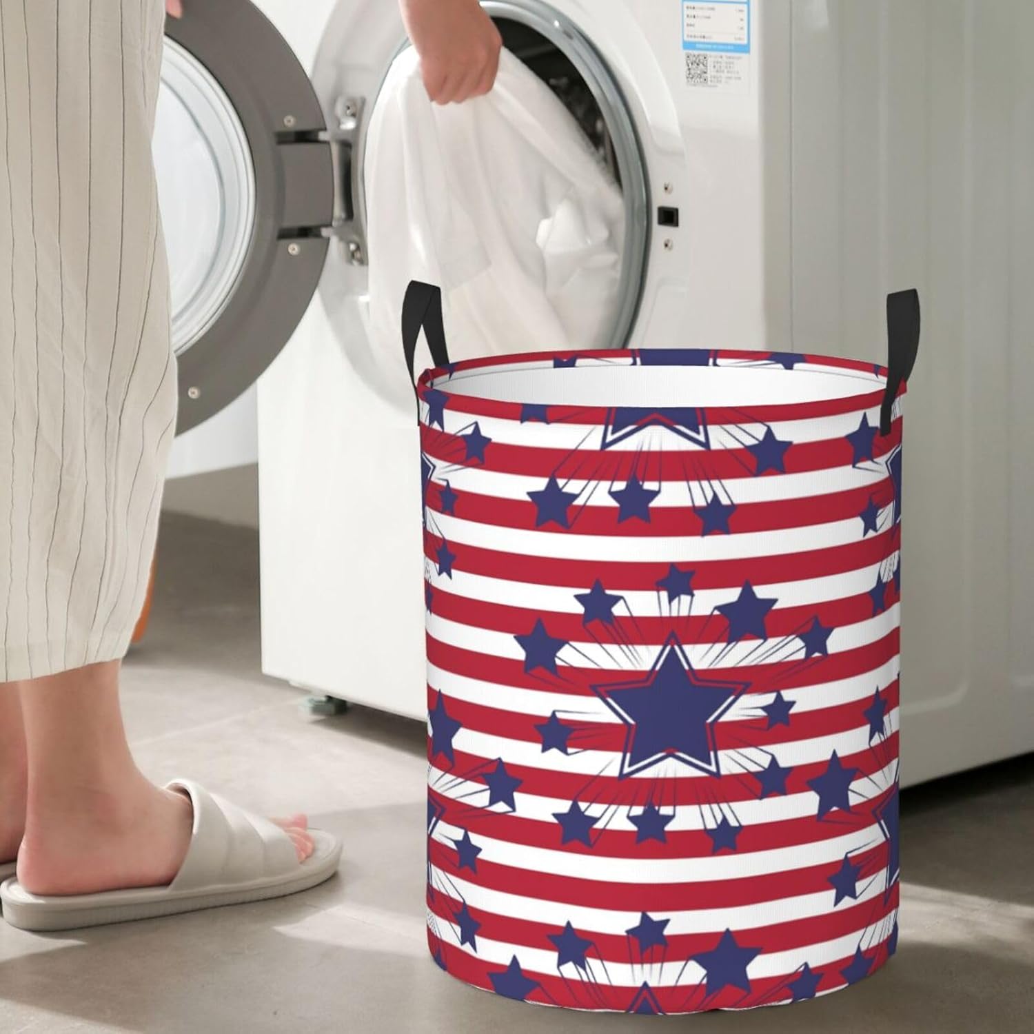 Red Collapsible Laundry Basket with Handles