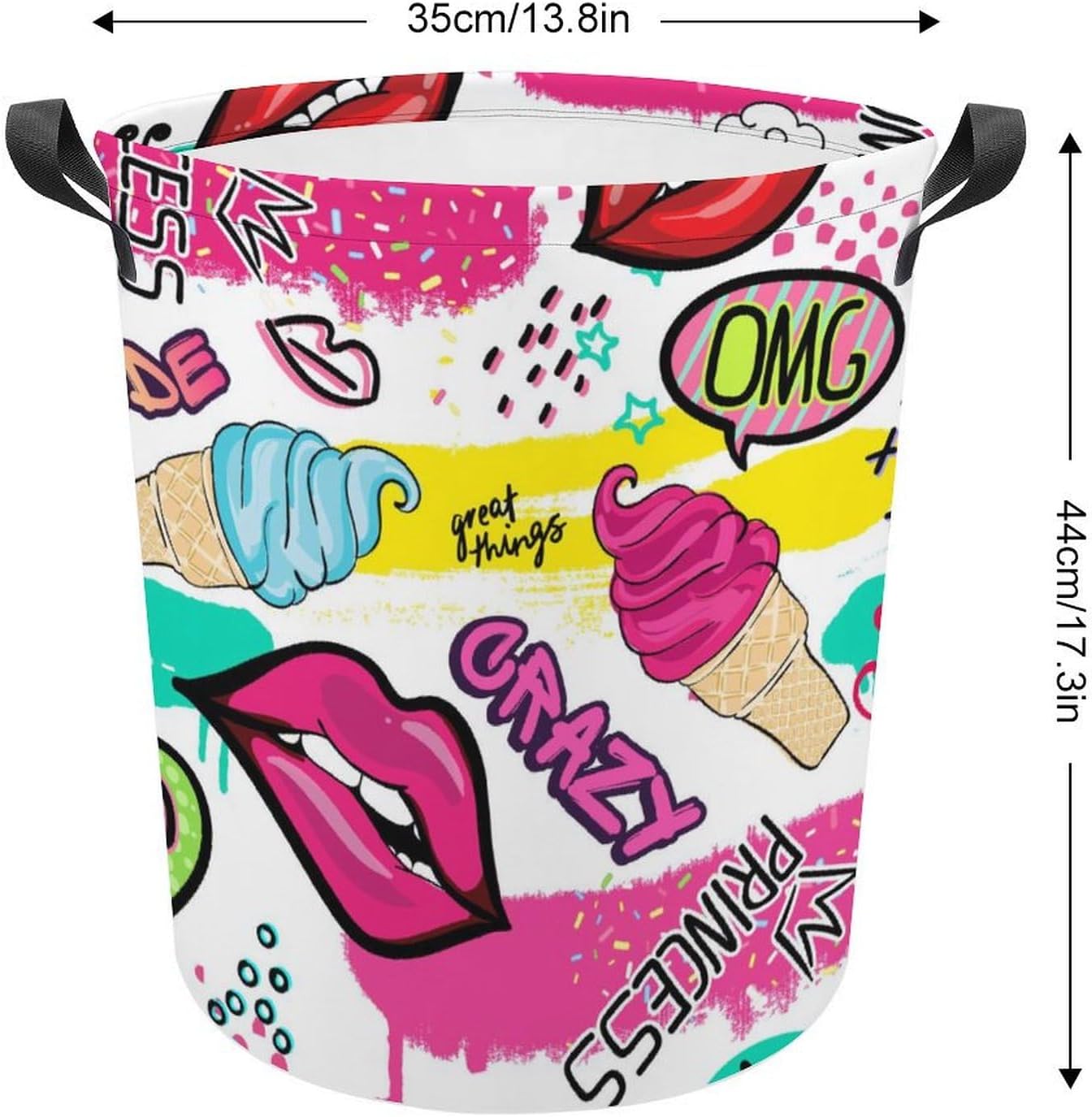 MEIKKO Cute Lips Stickers Laundry Hamper with Handles