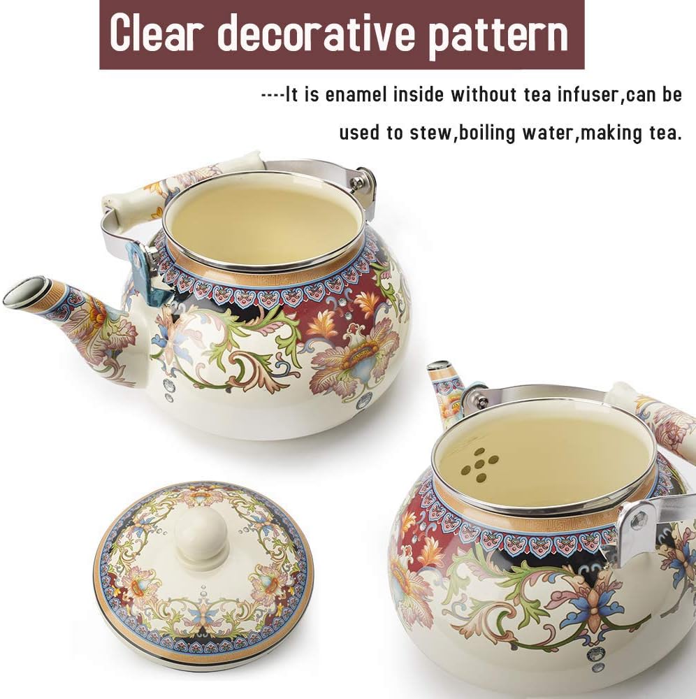 Stylish Floral Design Leaking-Proof Ceramic Kettle for Home Kitchen