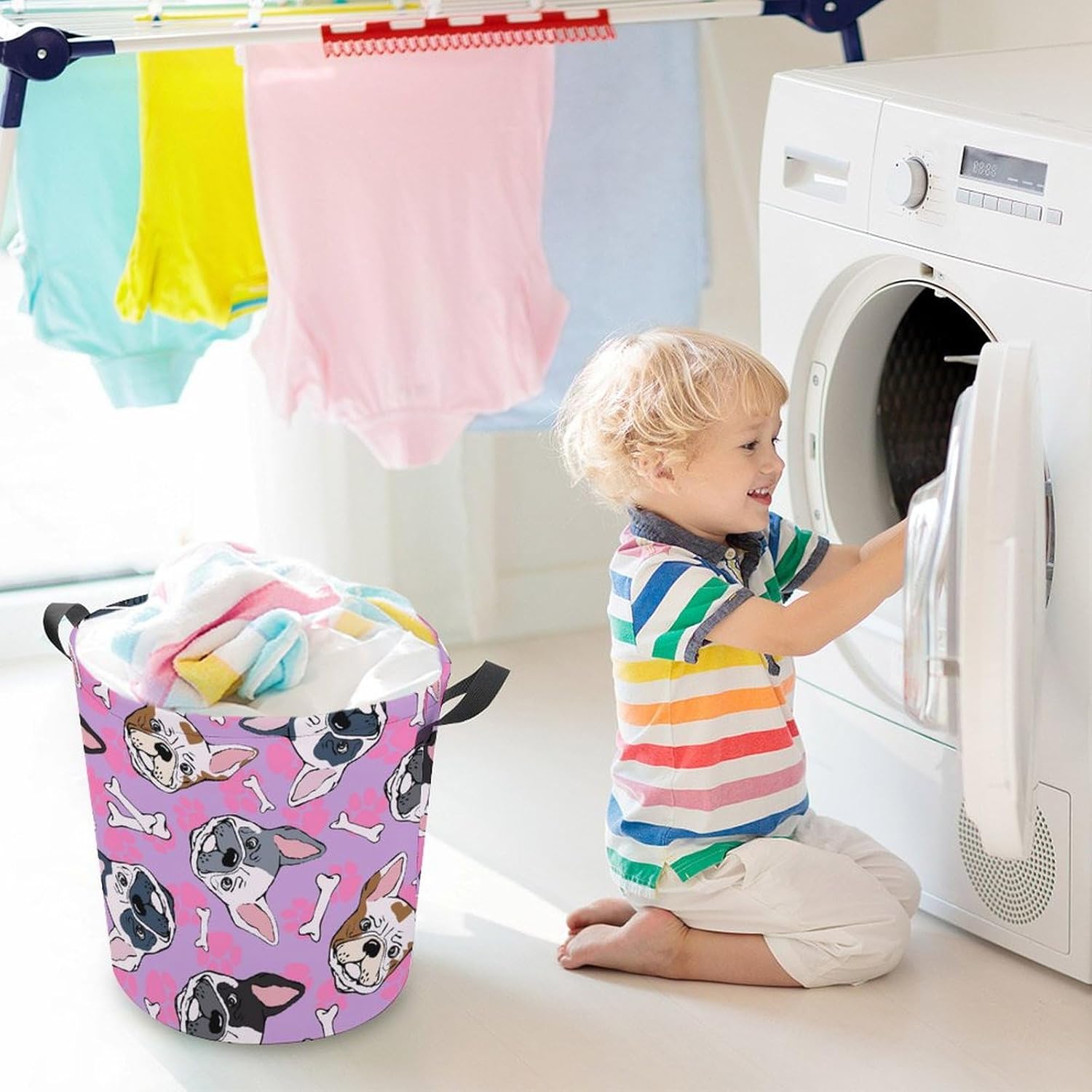 MEIKKO French Bulldog Waterproof Folding laundry Bin 173x138